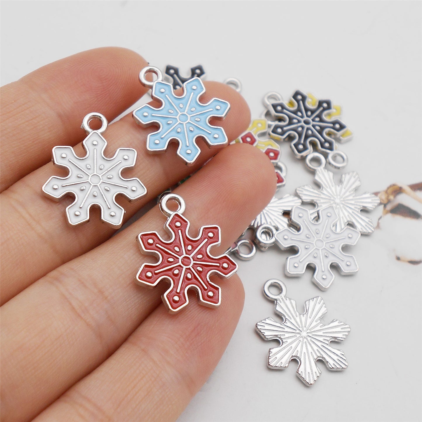 8Pcs Metal Snowflake Charms 21x17mm Christmas Enamel Pendants for Jewelry Making, DIY Crafts, Phone Chain Decor
