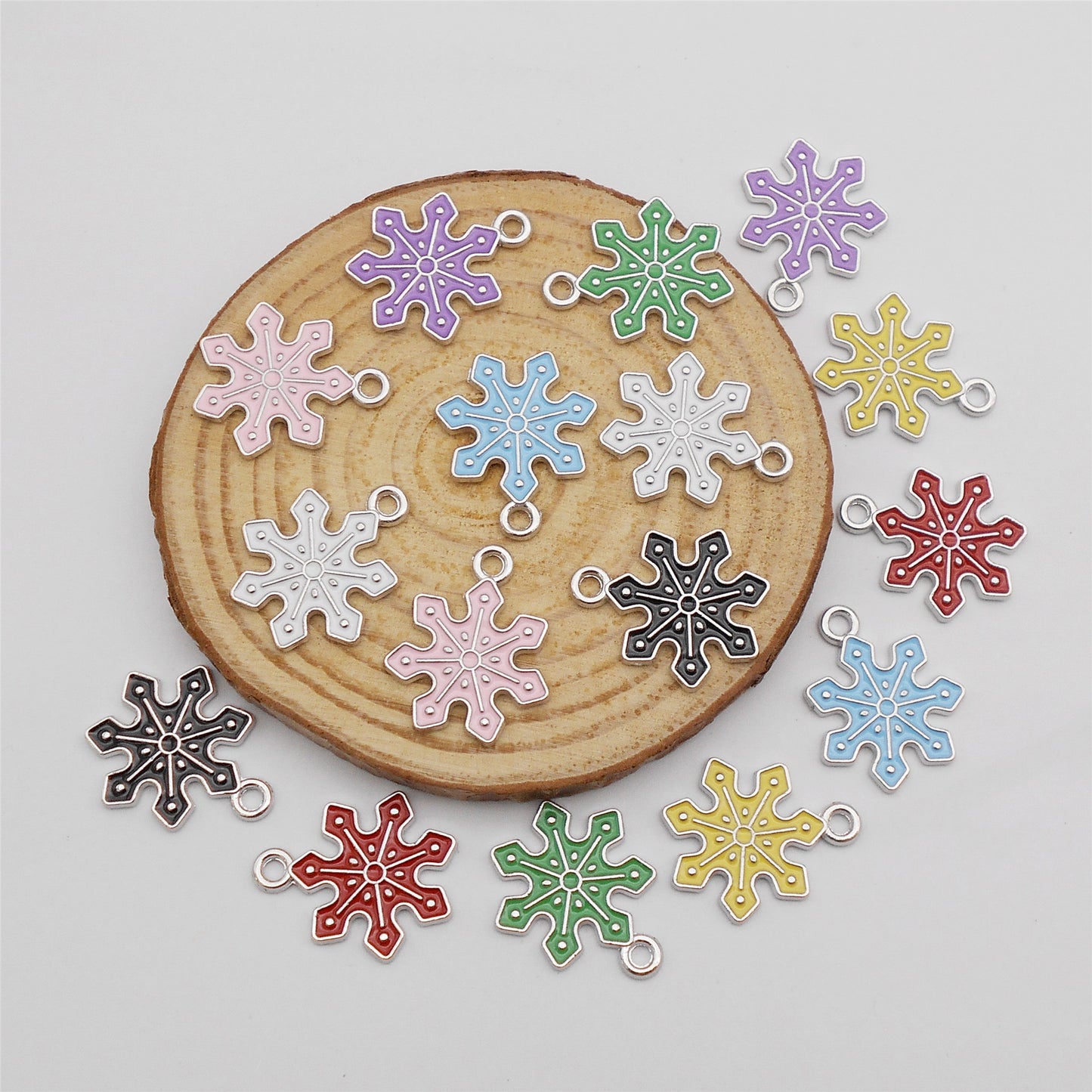 8Pcs Metal Snowflake Charms 21x17mm Christmas Enamel Pendants for Jewelry Making, DIY Crafts, Phone Chain Decor