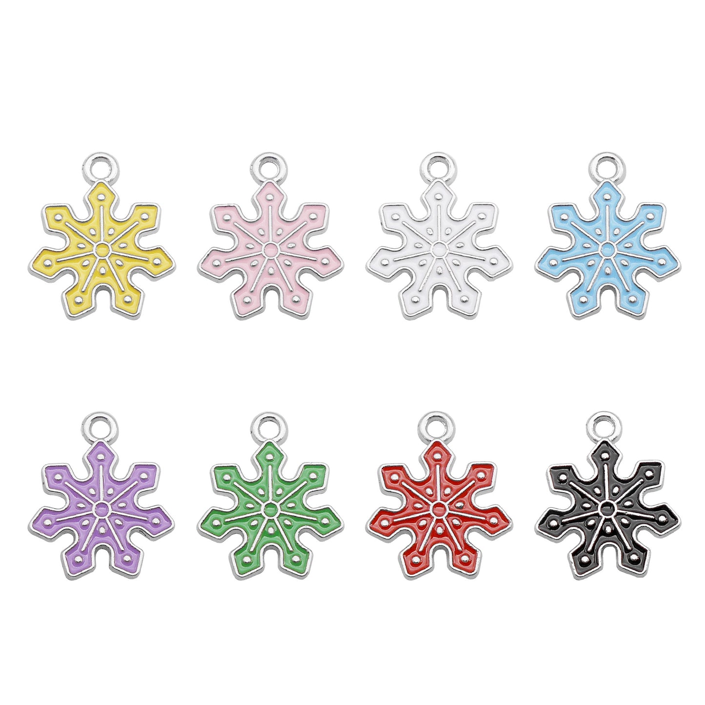 8Pcs Metal Snowflake Charms 21x17mm Christmas Enamel Pendants for Jewelry Making, DIY Crafts, Phone Chain Decor