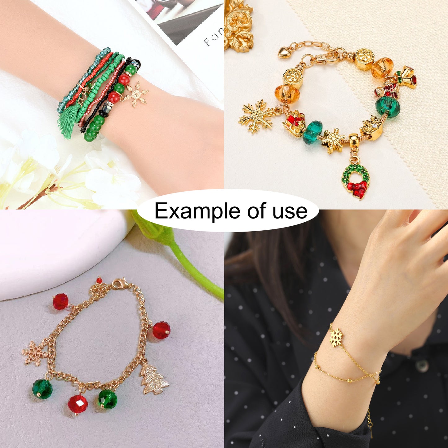 50g of Snowflake Charm Set for Jewelry Making - Gold & Retro Silver Christmas Pendants for Necklace Bracelet Earrings DIY, Enamel Decor Crafts