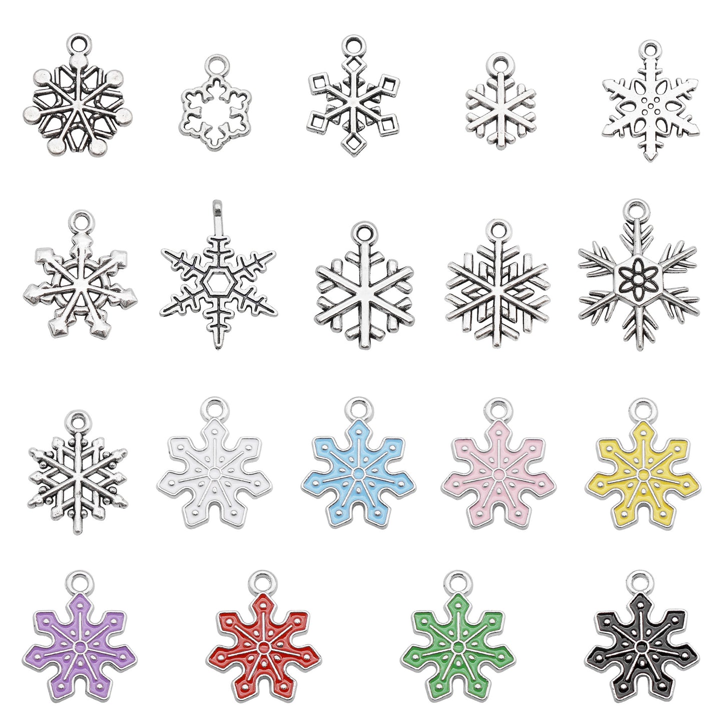 50g of Snowflake Charm Set for Jewelry Making - Gold & Retro Silver Christmas Pendants for Necklace Bracelet Earrings DIY, Enamel Decor Crafts