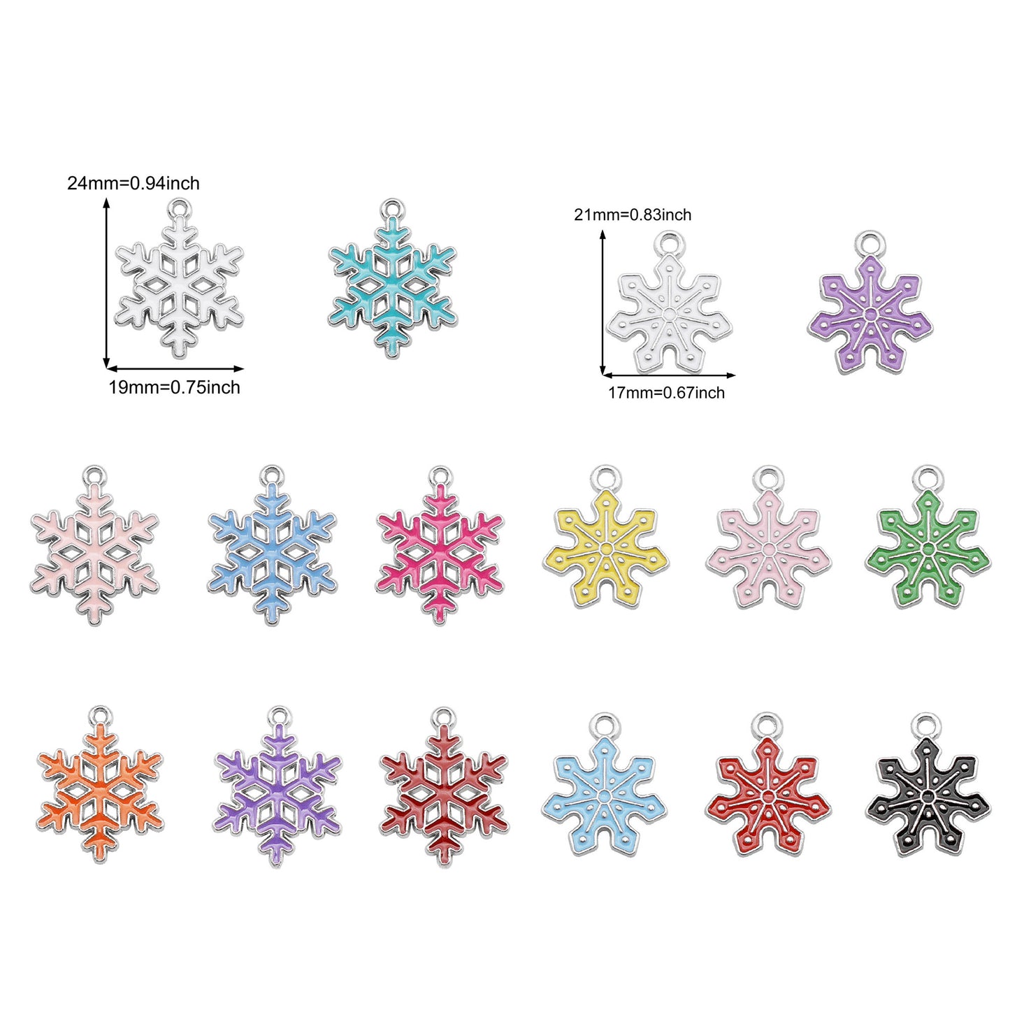 16Pcs Enamel Alloy Snowflake Pendant Charm for Necklace Bracelet Earrings Making Christmas DIY Crafts Phone Chain Decor