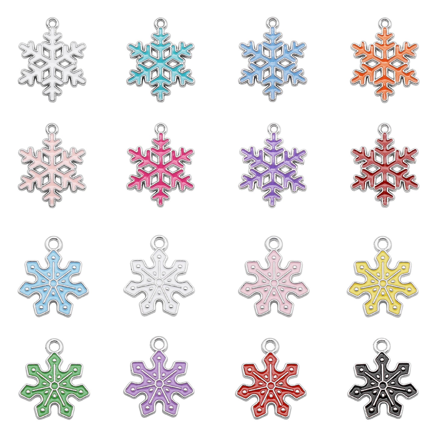 16Pcs Enamel Alloy Snowflake Pendant Charm for Necklace Bracelet Earrings Making Christmas DIY Crafts Phone Chain Decor