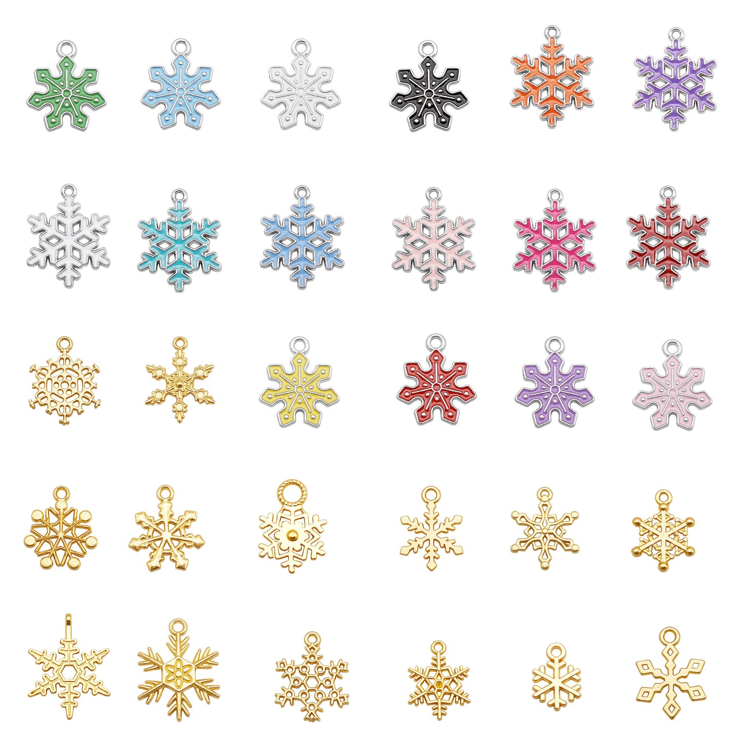 50g One Pack of Mixed Snowflake Charm Alloy & Enamel Snowflake Dangle Combine DIY Jewelry Pendant for Necklace Bracelet Making Crafts Decor