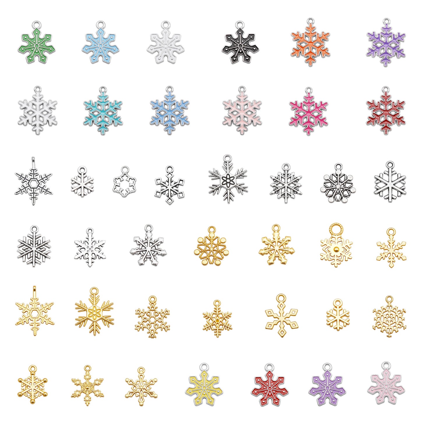 50g One Pack of Mixed Snowflake Charm Alloy & Enamel Snowflake Dangle Combine DIY Jewelry Pendant for Necklace Bracelet Making Crafts Decor