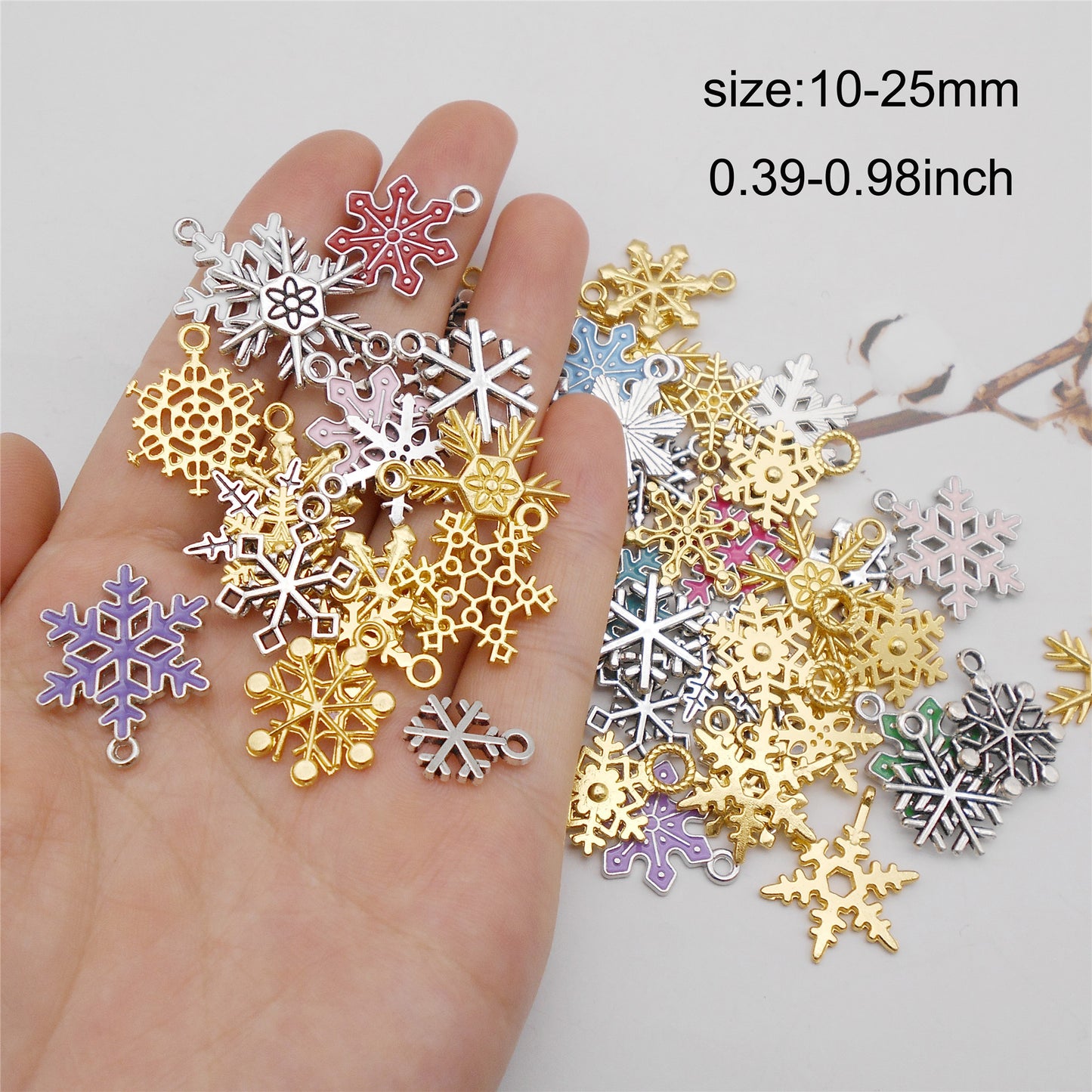 50g One Pack of Mixed Snowflake Charm Alloy & Enamel Snowflake Dangle Combine DIY Jewelry Pendant for Necklace Bracelet Making Crafts Decor