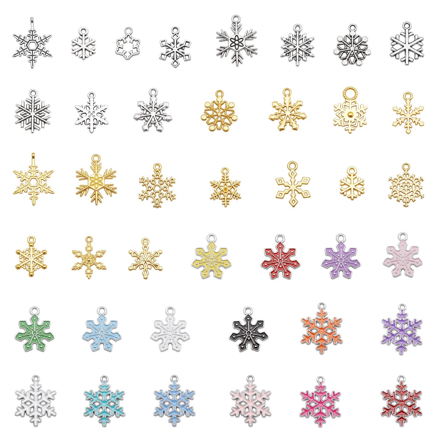 50g One Pack of Mixed Snowflake Charm Alloy & Enamel Snowflake Dangle Combine DIY Jewelry Pendant for Necklace Bracelet Making Crafts Decor
