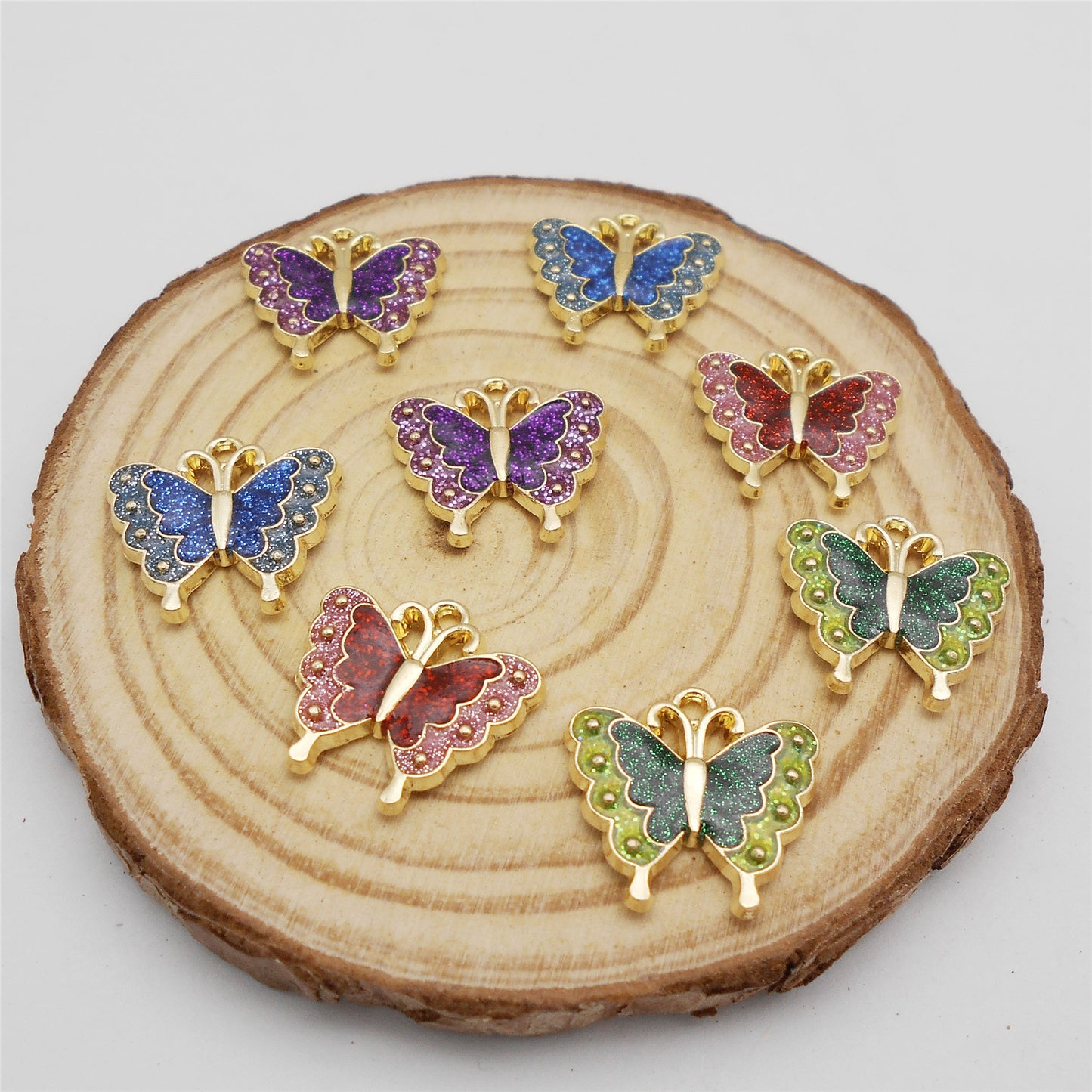 8Pcs Quality Plated Alloy Butterfly Charm 18x17mm Sparkling Enamel Insect Pendant for Jewelry Necklace Bracelet Making DIY Crafts Keychain Decor