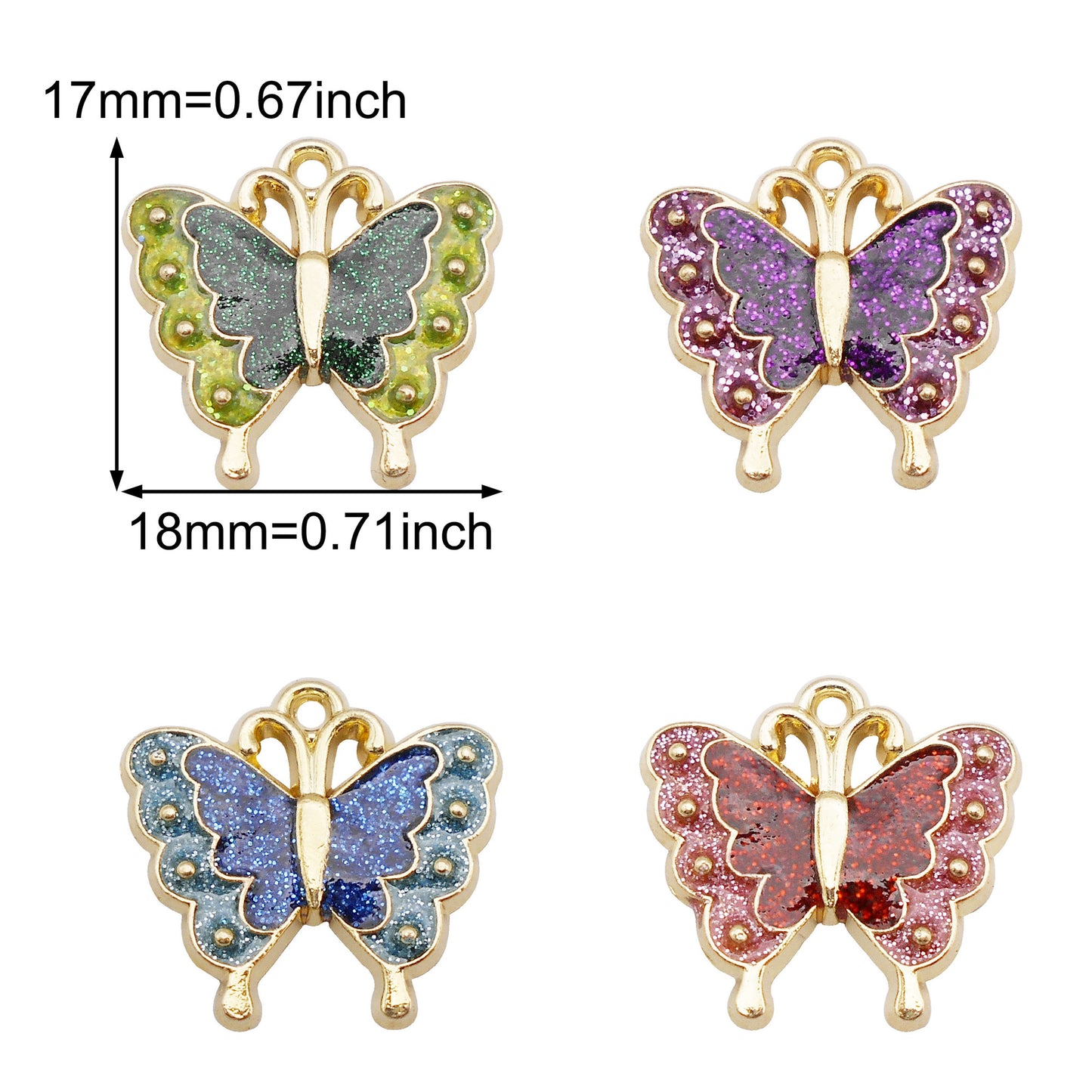 8Pcs Quality Plated Alloy Butterfly Charm 18x17mm Sparkling Enamel Insect Pendant for Jewelry Necklace Bracelet Making DIY Crafts Keychain Decor