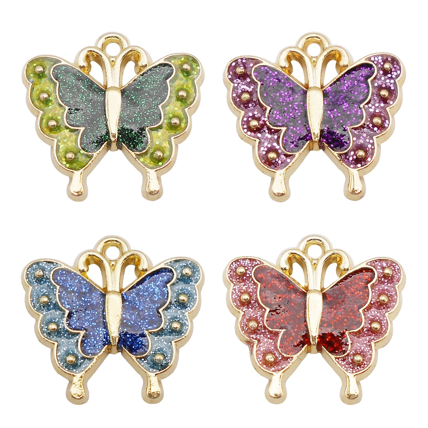 8Pcs Quality Plated Alloy Butterfly Charm 18x17mm Sparkling Enamel Insect Pendant for Jewelry Necklace Bracelet Making DIY Crafts Keychain Decor