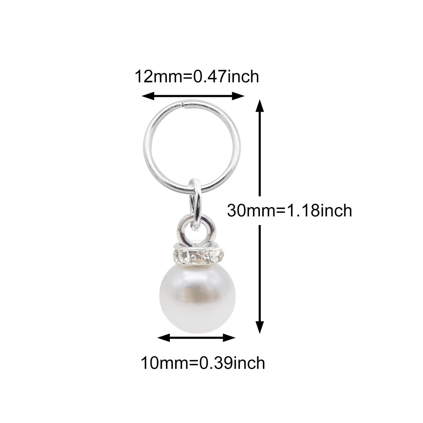 20Pcs Faux Pearl Dangle Charm with Crystal Rhinestone Decoration for Pendant Jewelry Making, DIY Craft Decor, Dreadlock Hair Accessories