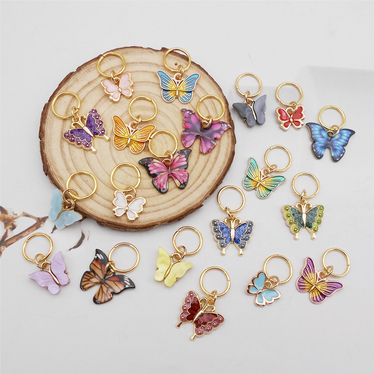 20Pcs Enamel Butterfly Charm Alloy Winged Insect Dangle for Pendant Jewelry Making, Hair Braid Dreadlock Decoration,