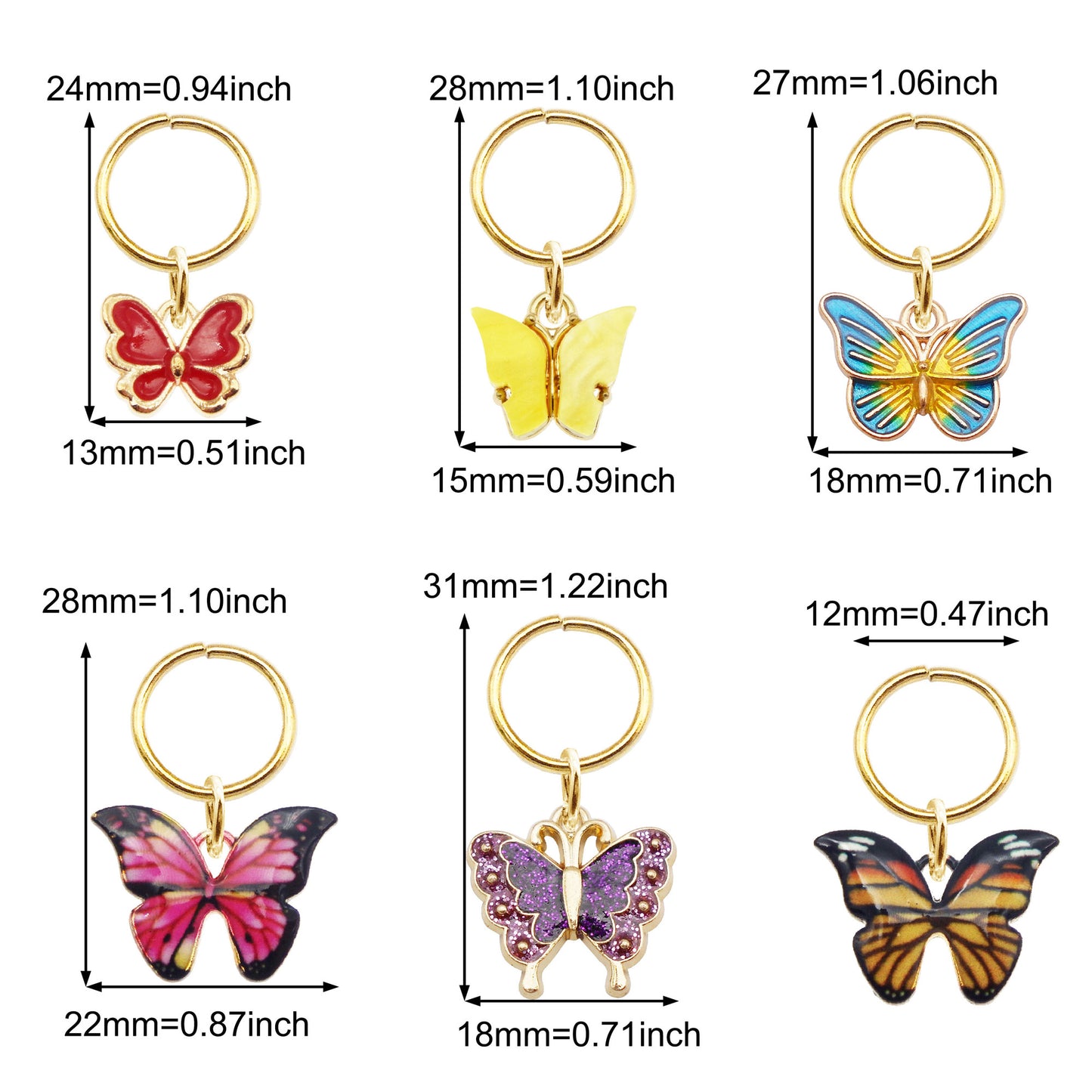 20Pcs Enamel Butterfly Charm Alloy Winged Insect Dangle for Pendant Jewelry Making, Hair Braid Dreadlock Decoration,