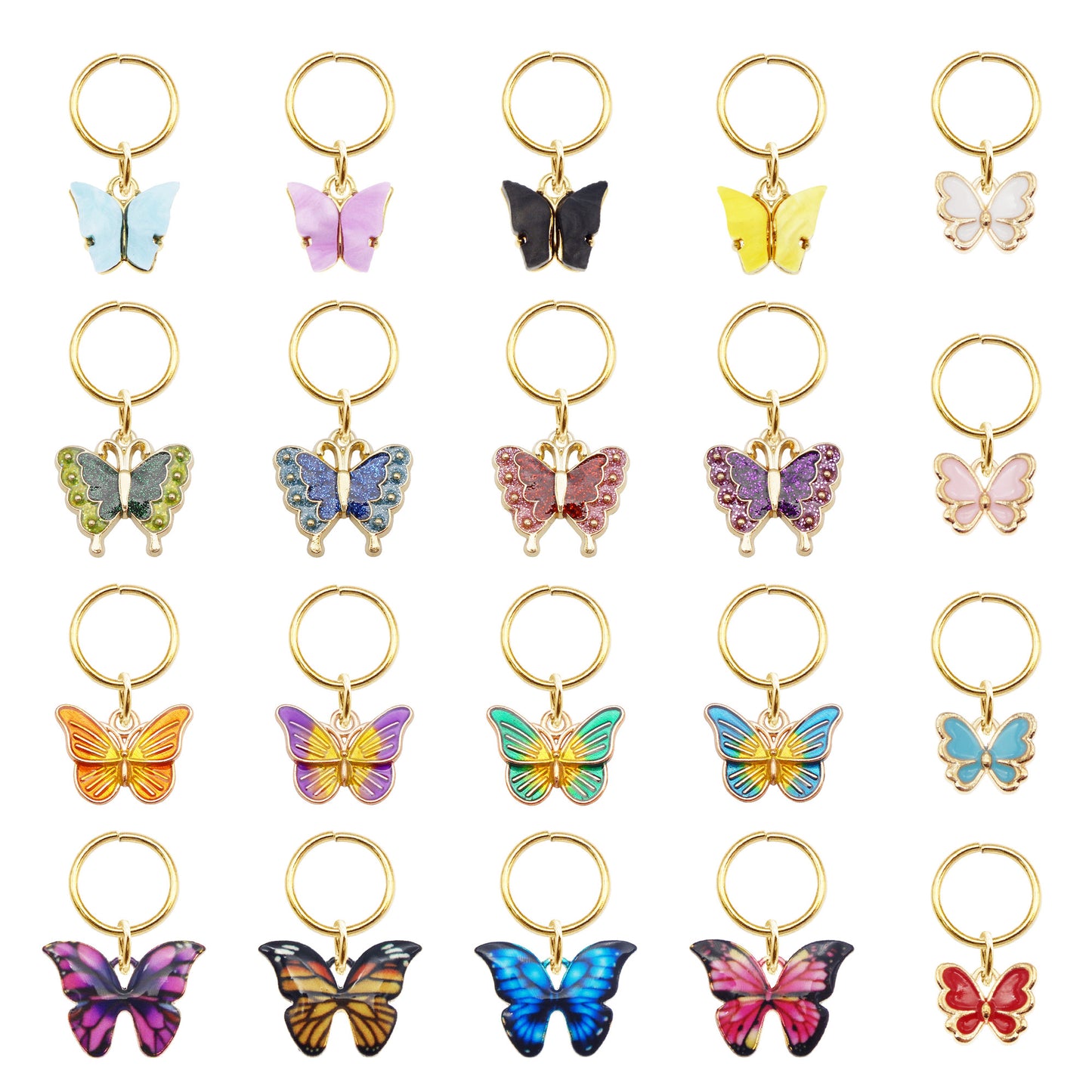 20Pcs Enamel Butterfly Charm Alloy Winged Insect Dangle for Pendant Jewelry Making, Hair Braid Dreadlock Decoration,