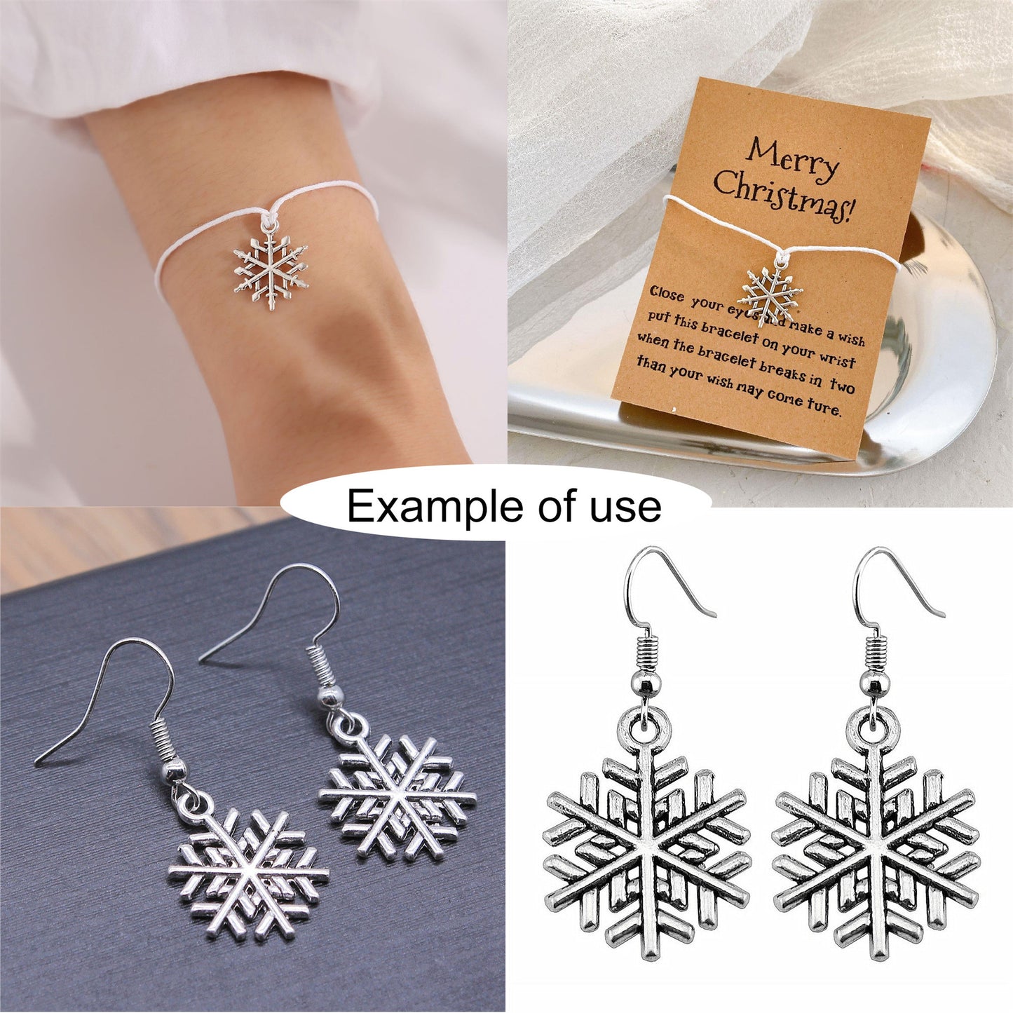 50g One Pack of Retro Silver Snowflake Charm Alloy Enamel Jewelry Pendant for Necklace Bracelet Earrings Making DIY Crafts Decor
