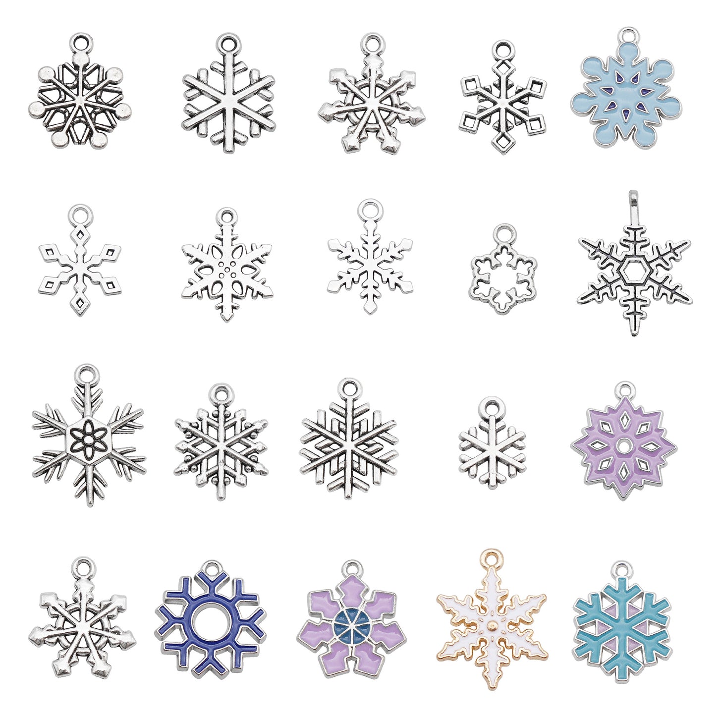 50g One Pack of Retro Silver Snowflake Charm Alloy Enamel Jewelry Pendant for Necklace Bracelet Earrings Making DIY Crafts Decor