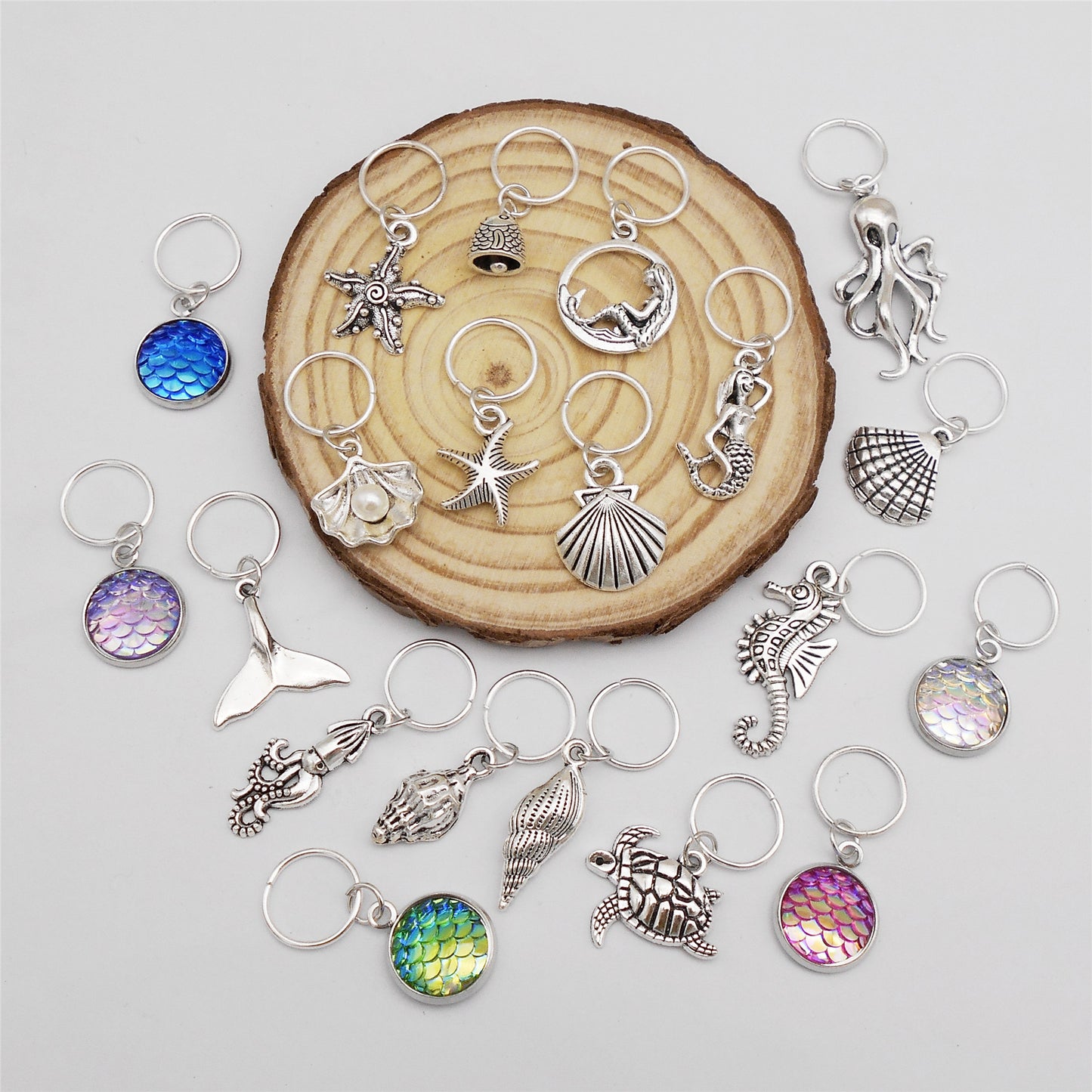 20Pcs Marine Life Charms for Jewelry Pendant Making, Starfish Shell Design Hair Accessory Clips Dangle for Dreadlock Braid Decor