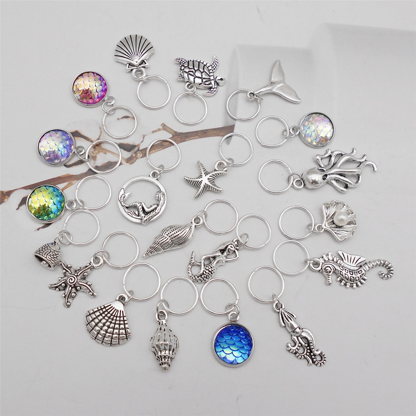20Pcs Marine Life Charms for Jewelry Pendant Making, Starfish Shell Design Hair Accessory Clips Dangle for Dreadlock Braid Decor