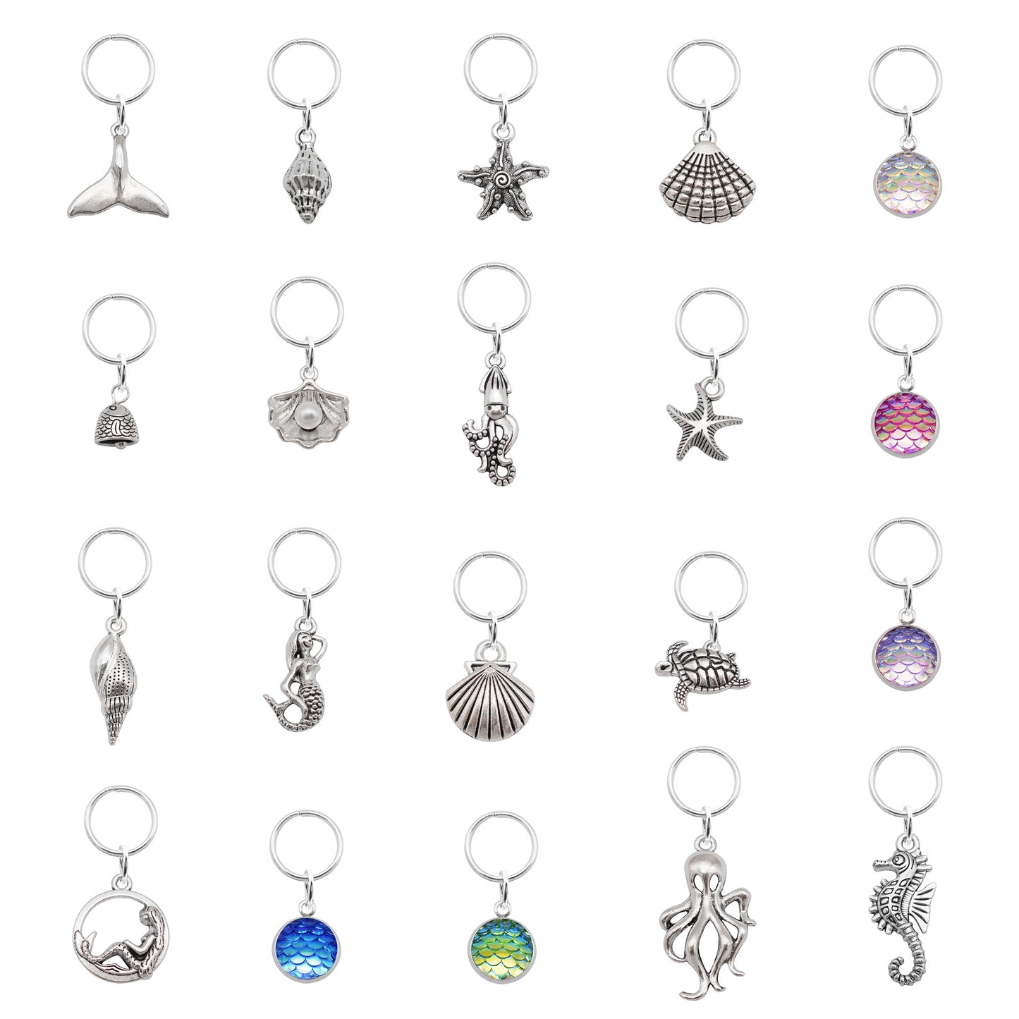 20Pcs Marine Life Charms for Jewelry Pendant Making, Starfish Shell Design Hair Accessory Clips Dangle for Dreadlock Braid Decor