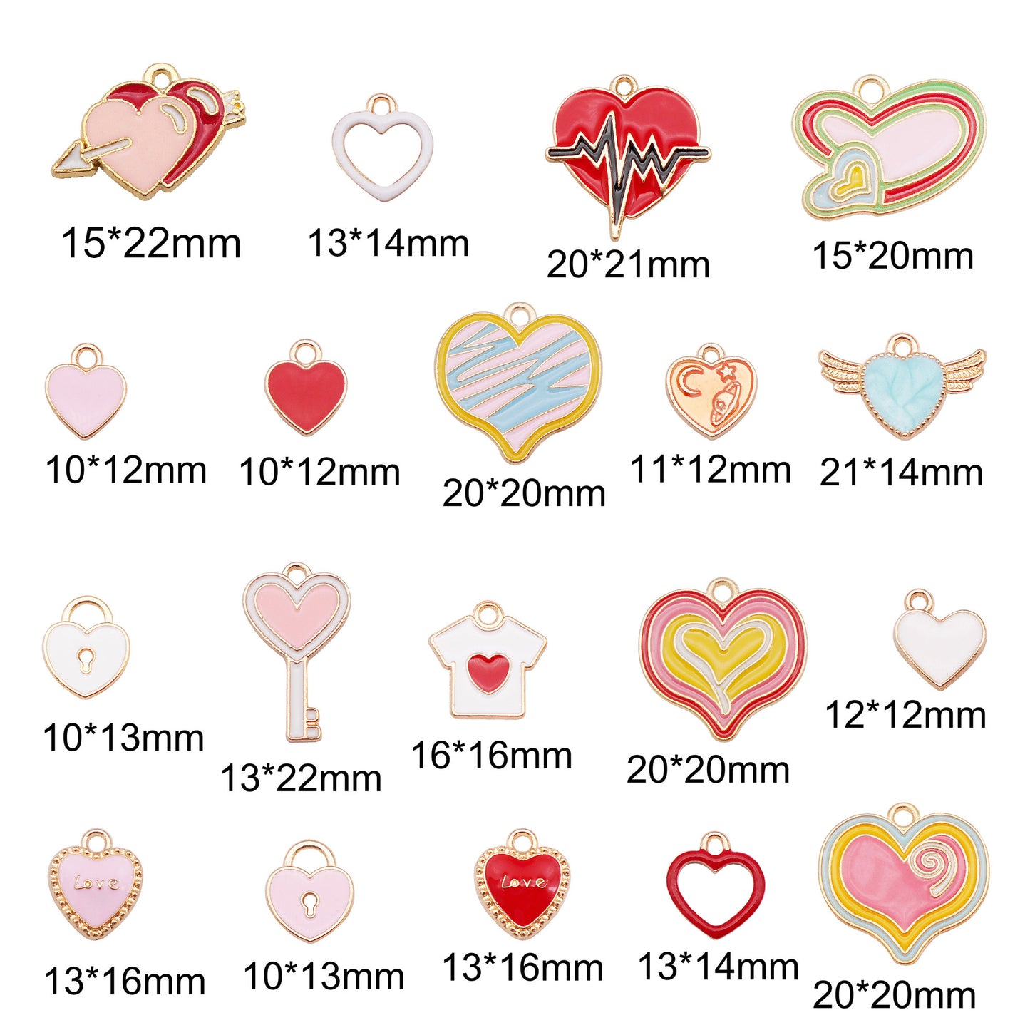 18Pcs Alloy Enamel Heart Charm Pendant DIY Jewelry Accessories for Necklace Bracelet Earrings Making Craft Phone Chain Key Chain Decor