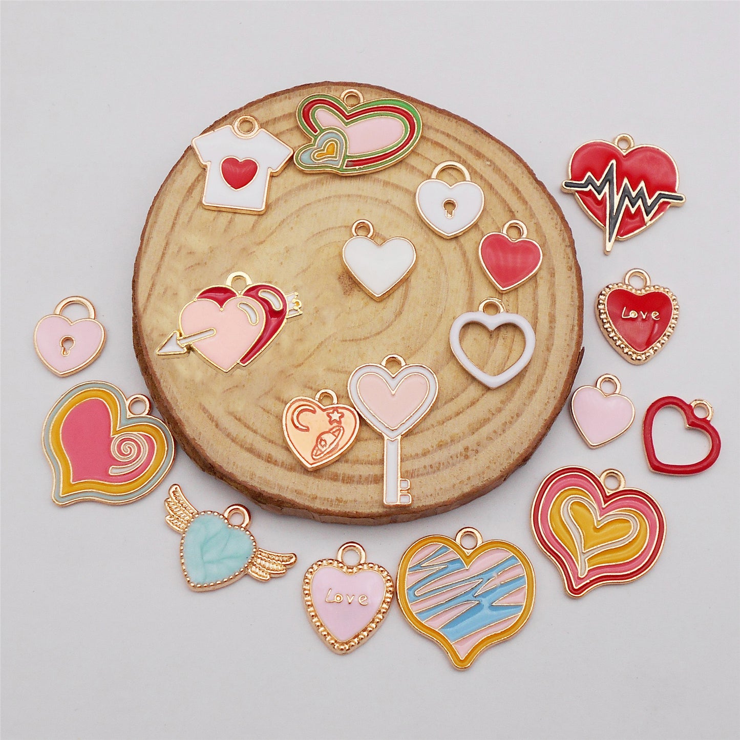 18Pcs Alloy Enamel Heart Charm Pendant DIY Jewelry Accessories for Necklace Bracelet Earrings Making Craft Phone Chain Key Chain Decor