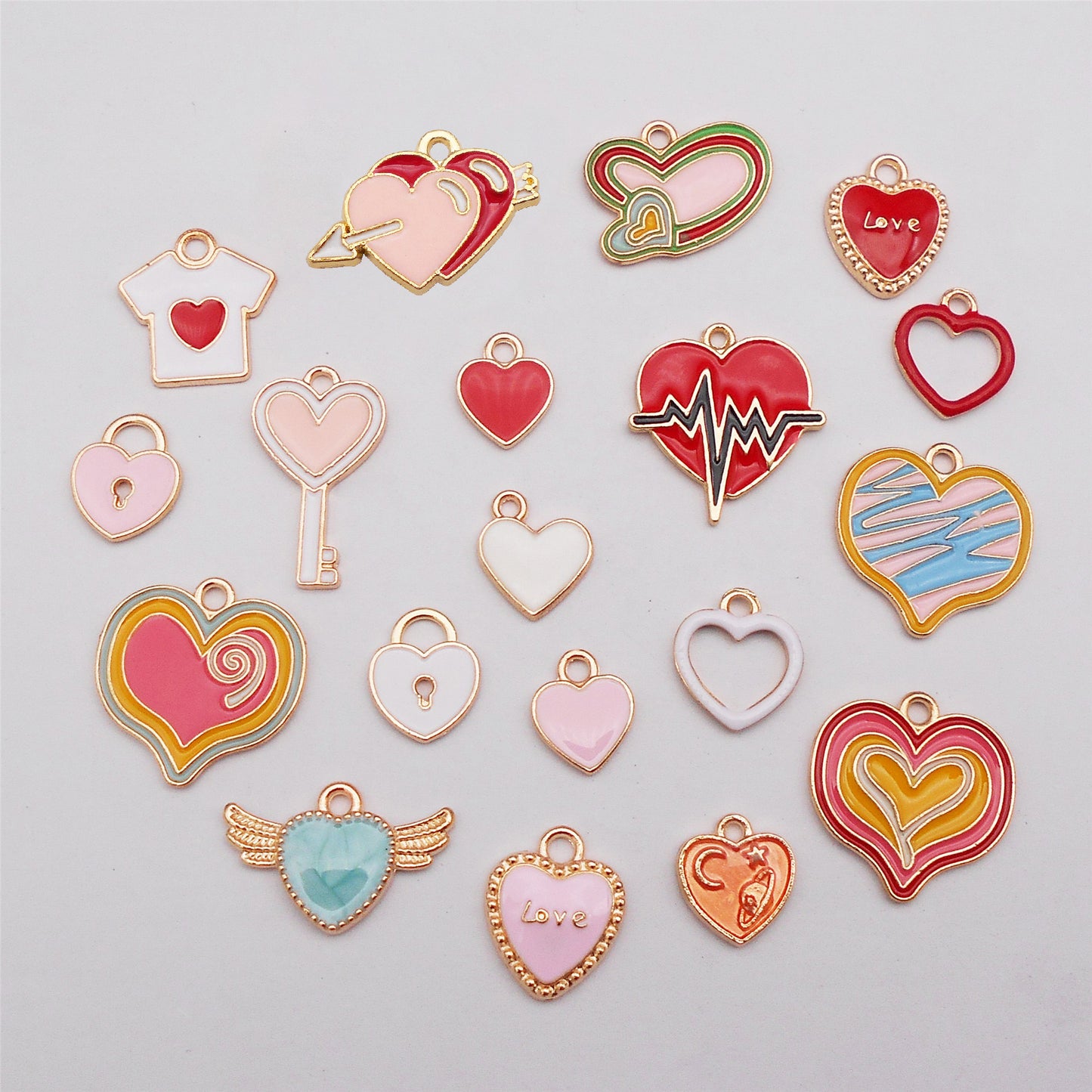 18Pcs Alloy Enamel Heart Charm Pendant DIY Jewelry Accessories for Necklace Bracelet Earrings Making Craft Phone Chain Key Chain Decor