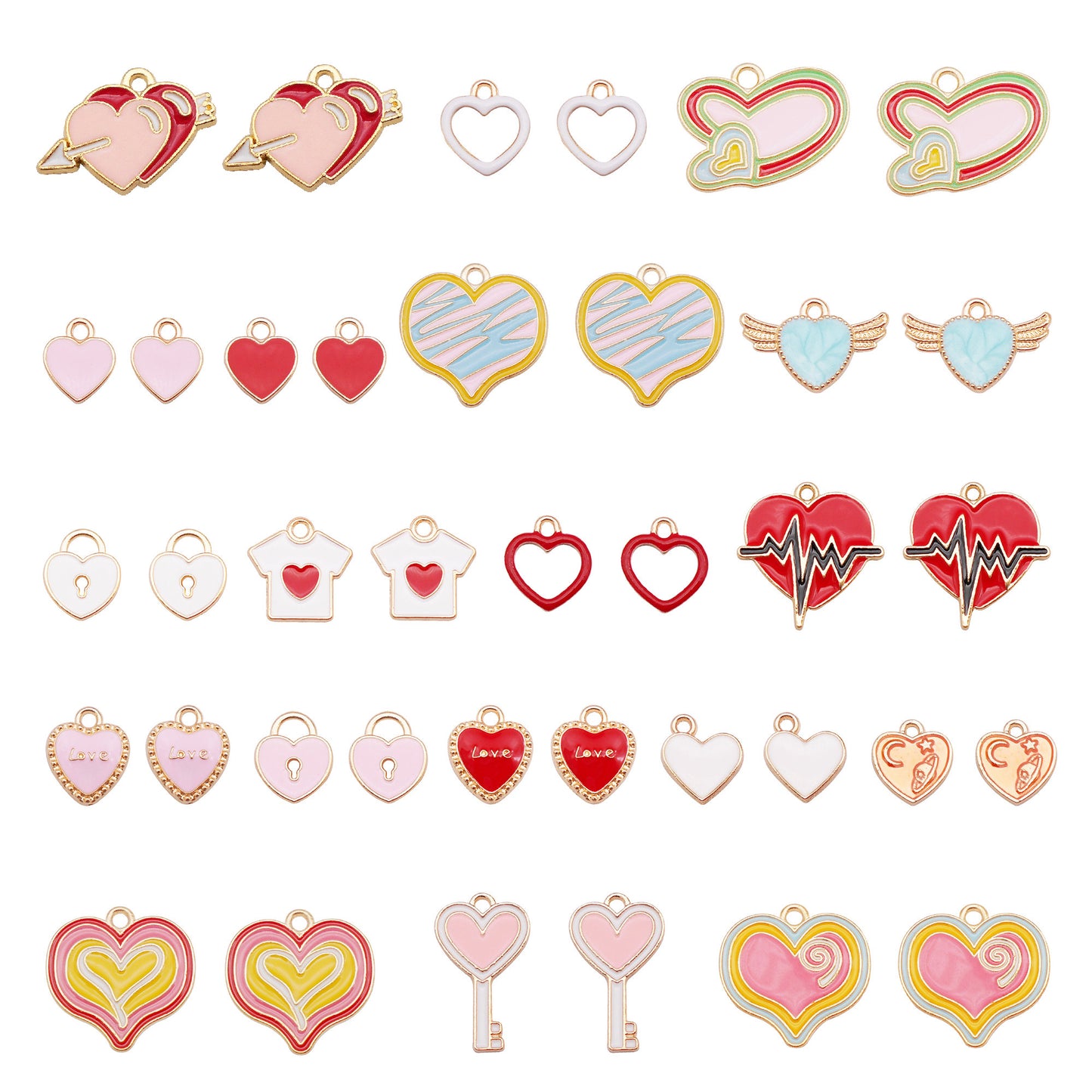 18Pcs Alloy Enamel Heart Charm Pendant DIY Jewelry Accessories for Necklace Bracelet Earrings Making Craft Phone Chain Key Chain Decor