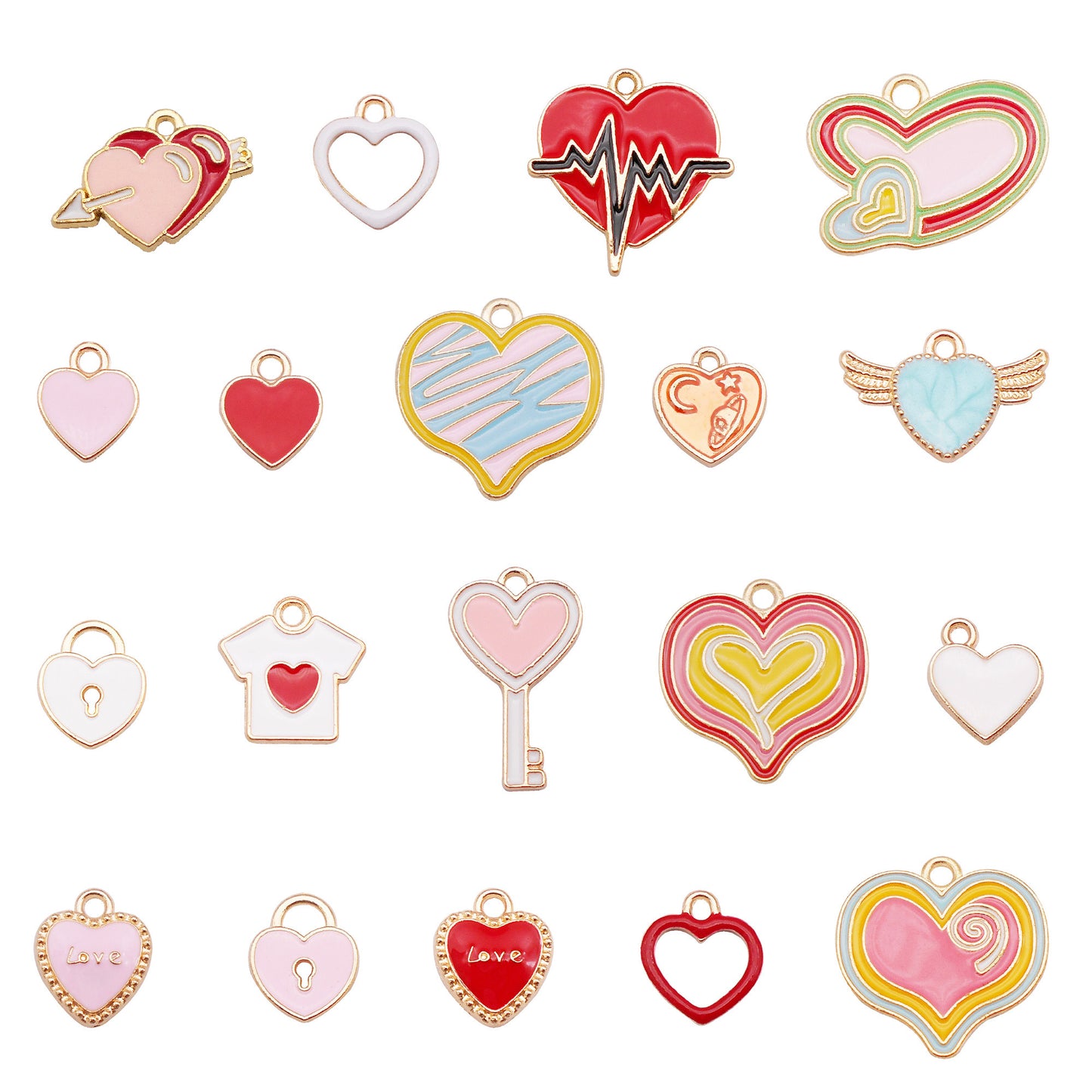 18Pcs Alloy Enamel Heart Charm Pendant DIY Jewelry Accessories for Necklace Bracelet Earrings Making Craft Phone Chain Key Chain Decor