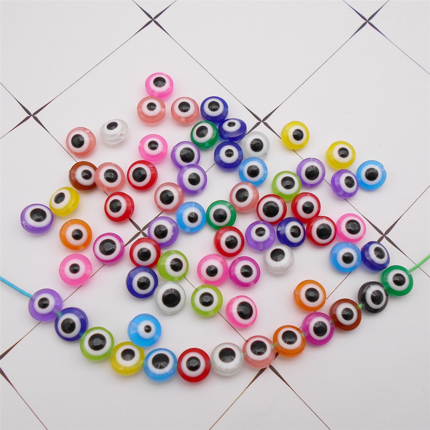 100Pcs Double-Sided Acrylic Beads Evil Eye Round Spacer Bead DIY Jewelry Bead for Necklace Bracelet Making, Phone Chain Key Chain Decor 10x6x1mm