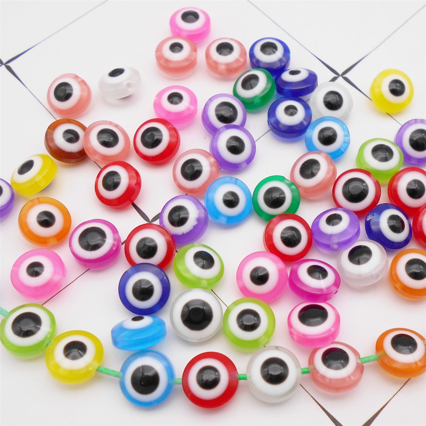 100Pcs Double-Sided Acrylic Beads Evil Eye Round Spacer Bead DIY Jewelry Bead for Necklace Bracelet Making, Phone Chain Key Chain Decor 10x6x1mm