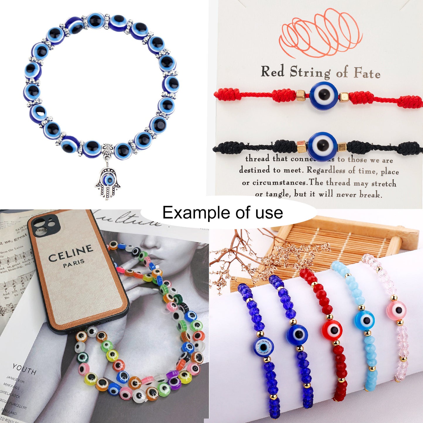 100Pcs Double-Sided Acrylic Beads Evil Eye Round Spacer Bead DIY Jewelry Bead for Necklace Bracelet Making, Phone Chain Key Chain Decor 10x6x1mm