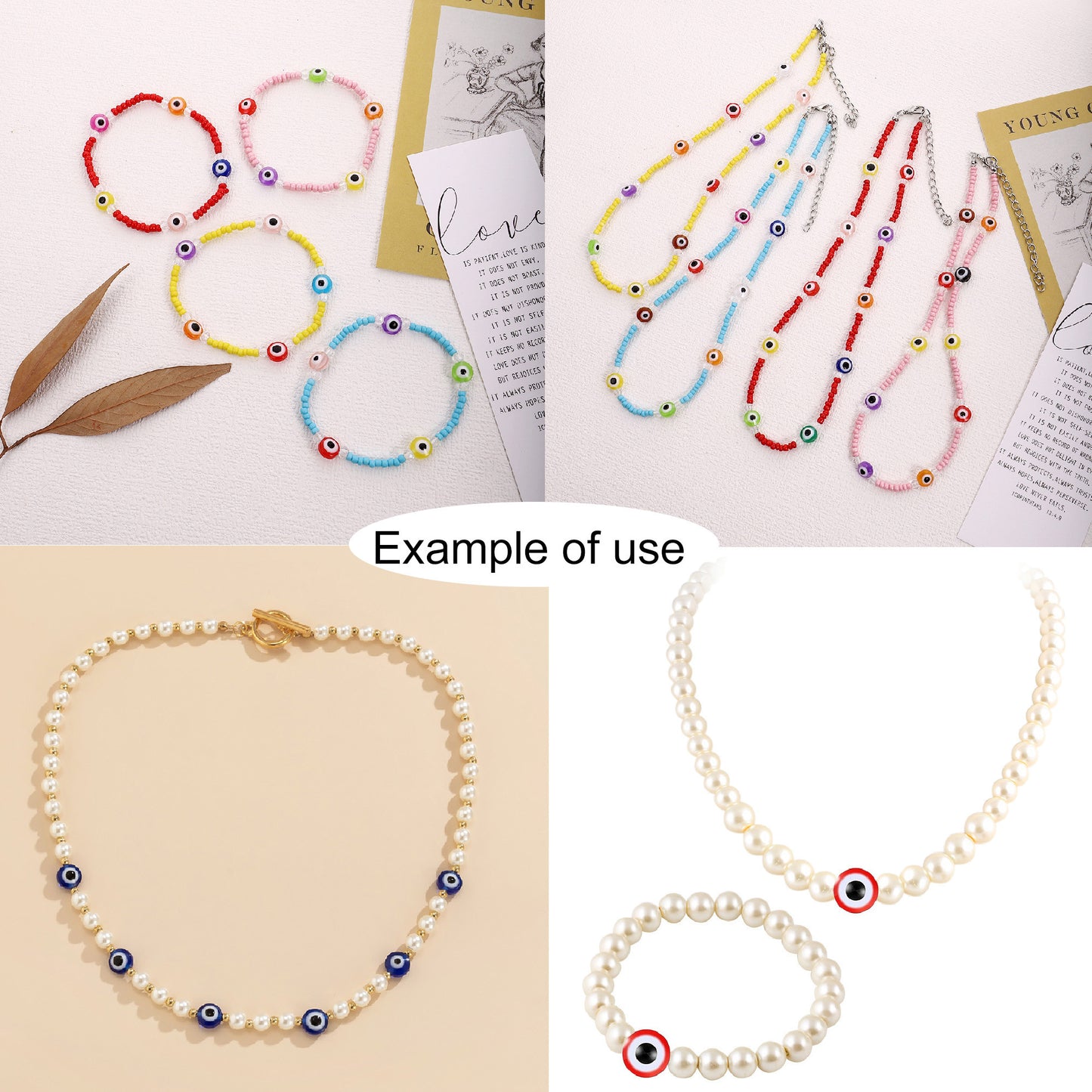 100Pcs Double-Sided Acrylic Beads Evil Eye Round Spacer Bead DIY Jewelry Bead for Necklace Bracelet Making, Phone Chain Key Chain Decor 10x6x1mm