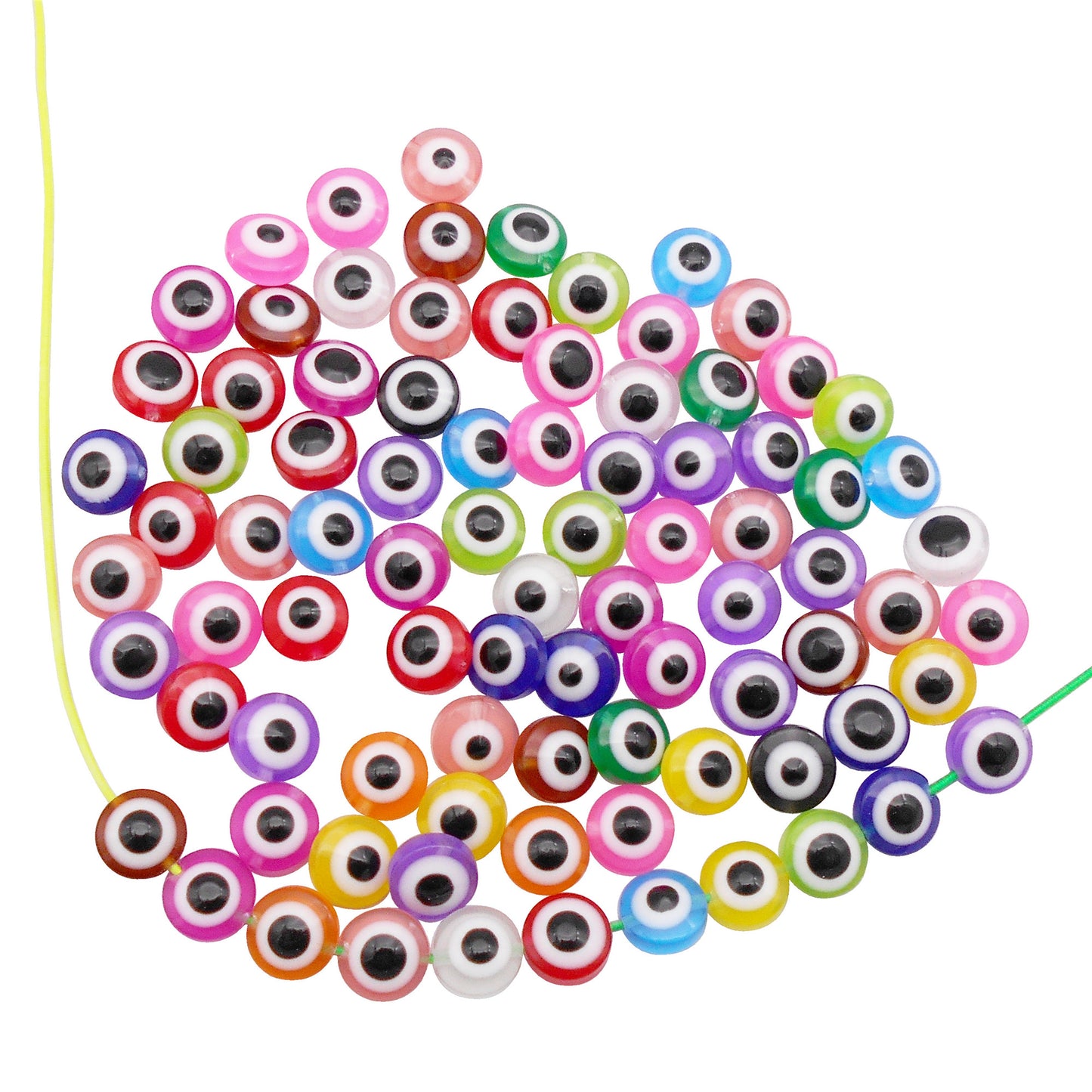 100Pcs Double-Sided Acrylic Beads Evil Eye Round Spacer Bead DIY Jewelry Bead for Necklace Bracelet Making, Phone Chain Key Chain Decor 10x6x1mm