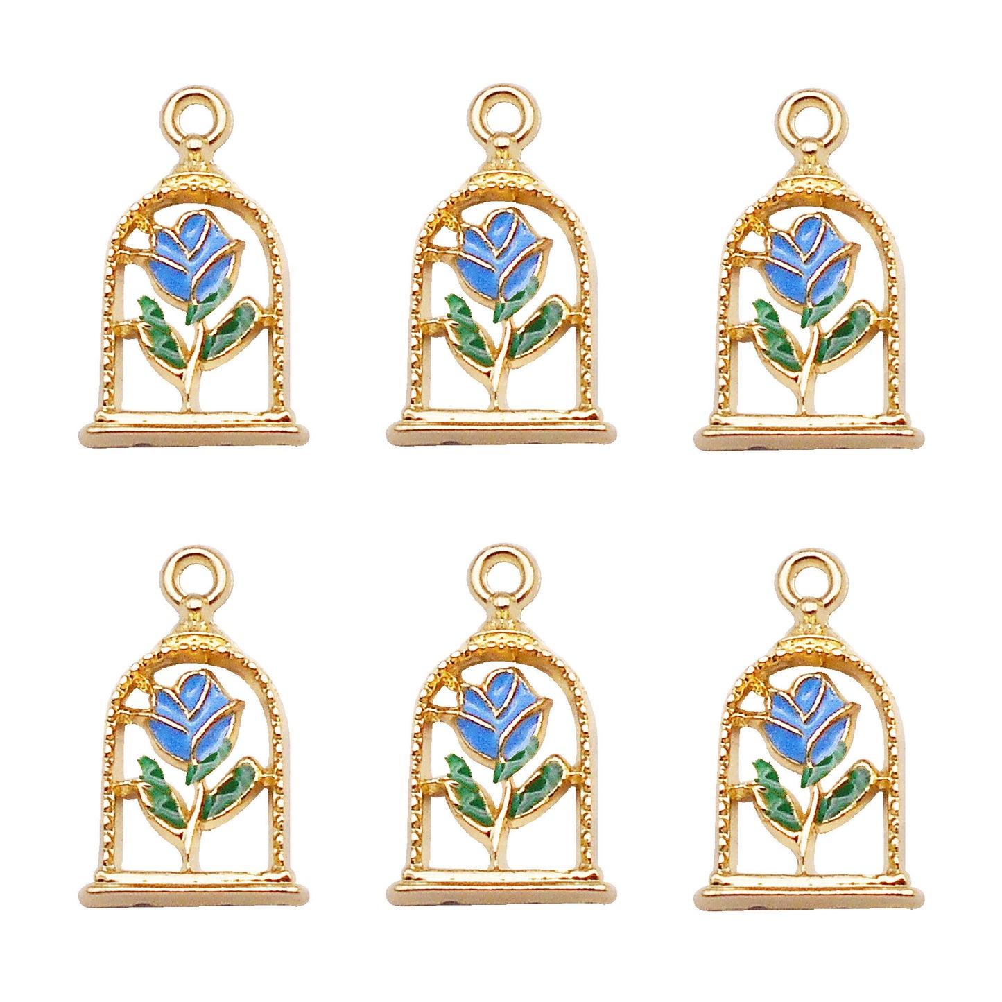 6Pcs Alloy Frame Enamel Rose Charm 11x18mm Flower Pendant for Jewelry Necklace Bracelet Earrings Making DIY Craft Supplies Key Chain Dangle Decor