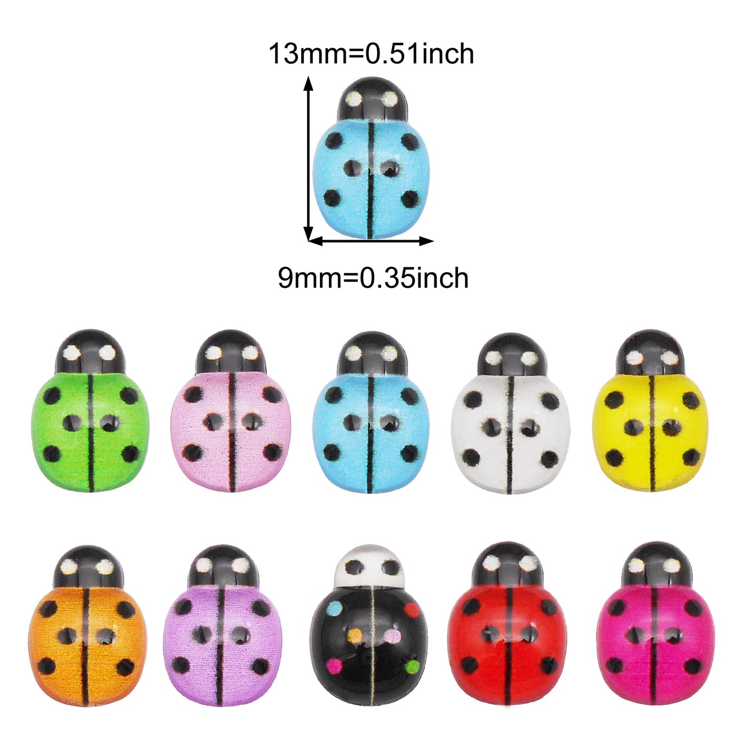 50Pcs Cartoon Beetle Cabochons 13x9mm Resin Insect Ladybug Embellishment for Jewelry Making, Hairpin Phone Case Decor