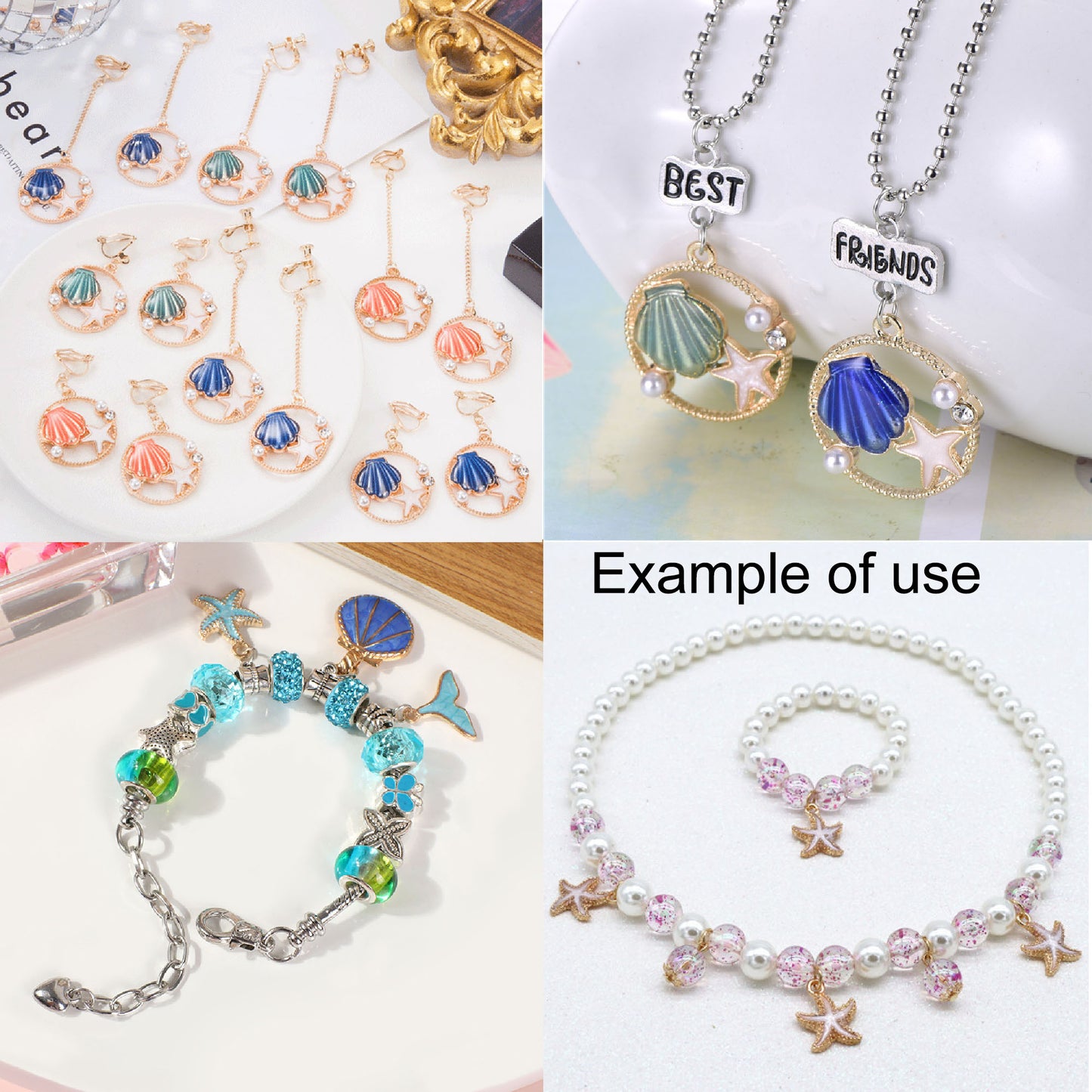 50Pcs Mixed Enamel Marine Life Charm Alloy Conch Starfish Fish Pendant DIY Jewelry Accessory for Necklace Bracelet Earring Making Craft Supplies Keychain Dangle Decor