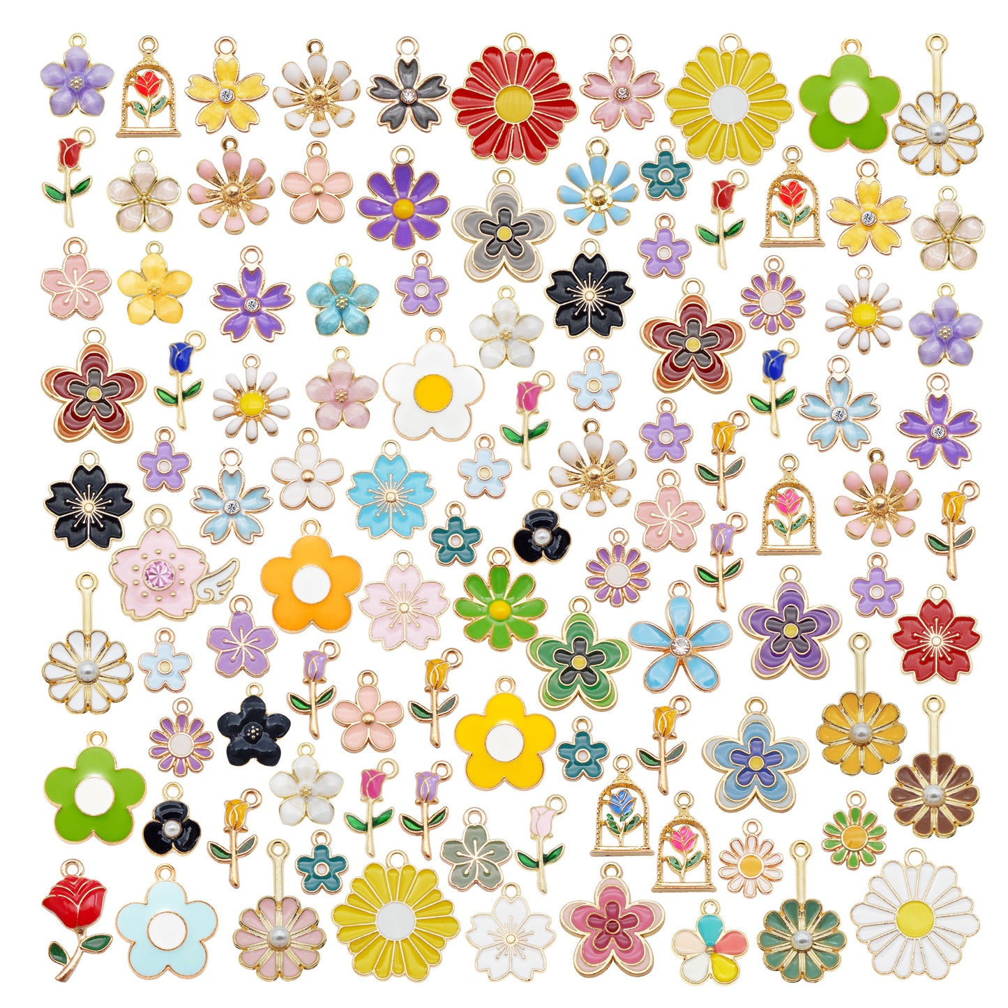 Bulk of Mixed Alloy Flower Charm 65 Styles Enamel Floral Pendant for Jewelry Necklace Bracelet Earrings Making DIY Crafts Keychain Bag Purse Hanging Dangle Decor