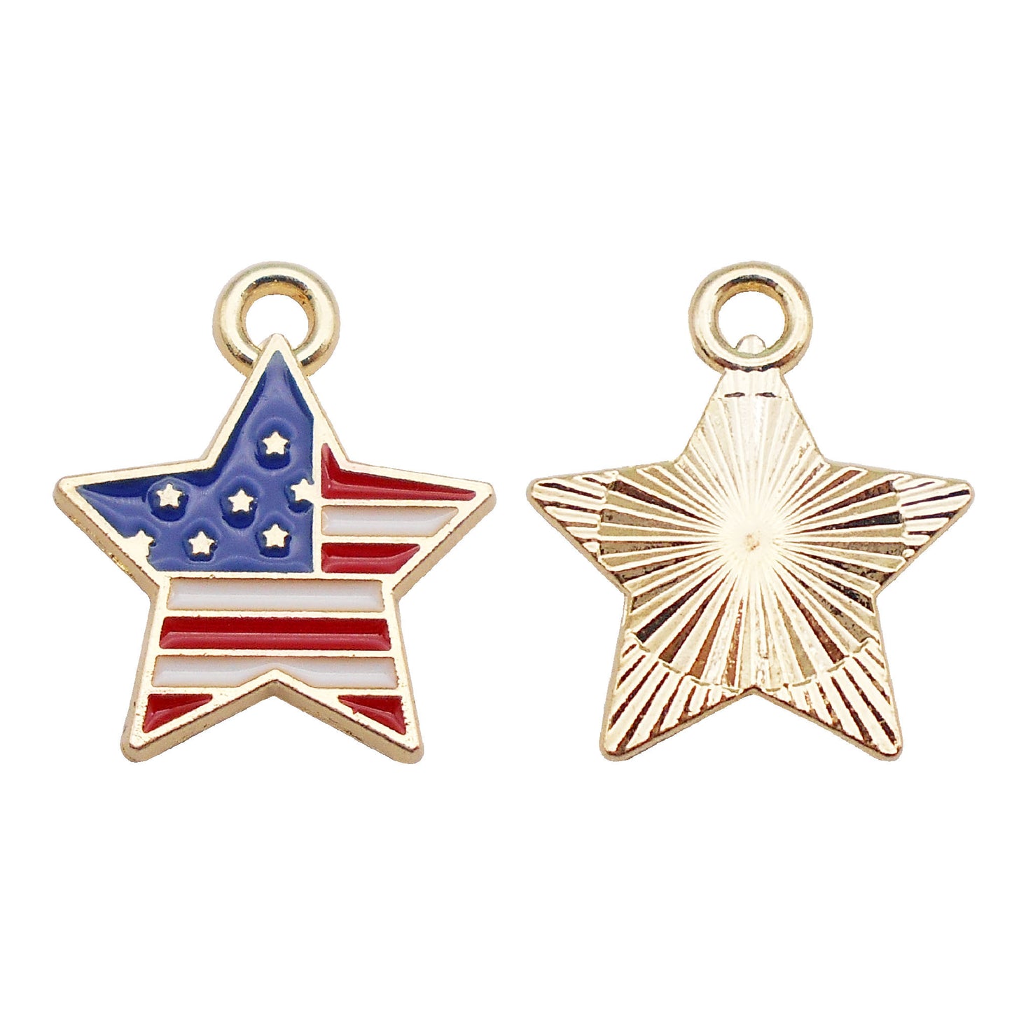 6Pcs American Flag Pattern Charm Gold Bezel Star Hat Design Alloy Pendant for Jewelry Necklace Earrings Making DIY Crafts Decor