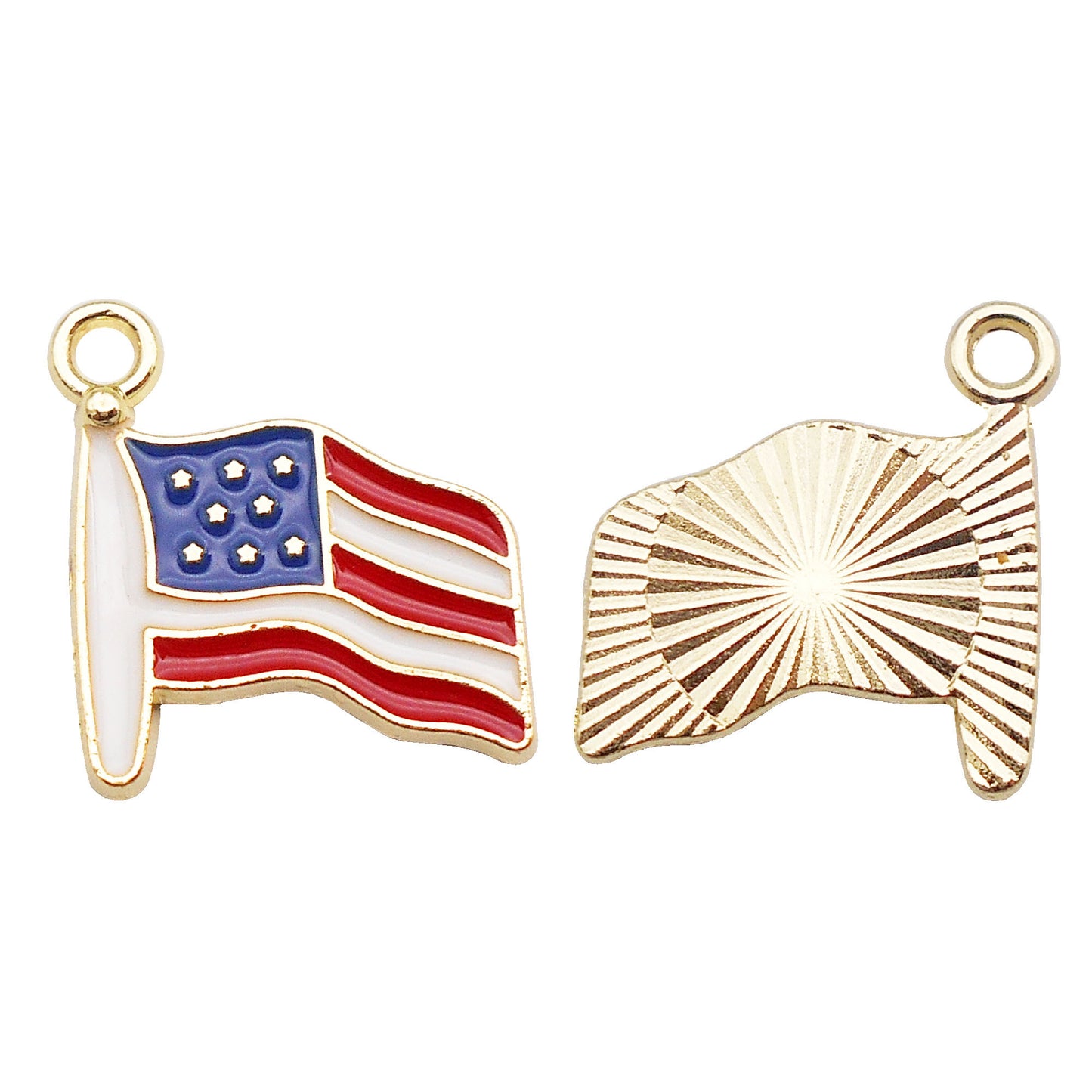 6Pcs American Flag Pattern Charm Gold Bezel Star Hat Design Alloy Pendant for Jewelry Necklace Earrings Making DIY Crafts Decor