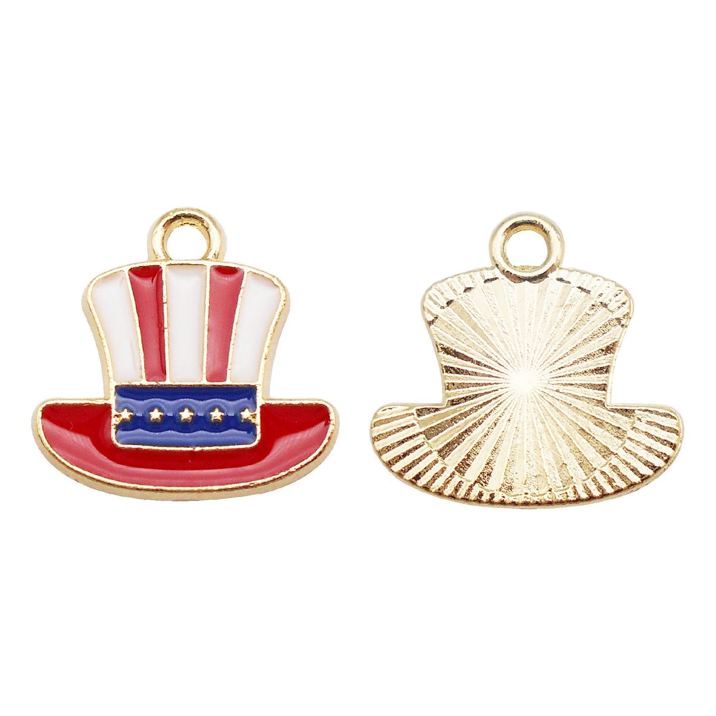 6Pcs American Flag Pattern Charm Gold Bezel Star Hat Design Alloy Pendant for Jewelry Necklace Earrings Making DIY Crafts Decor