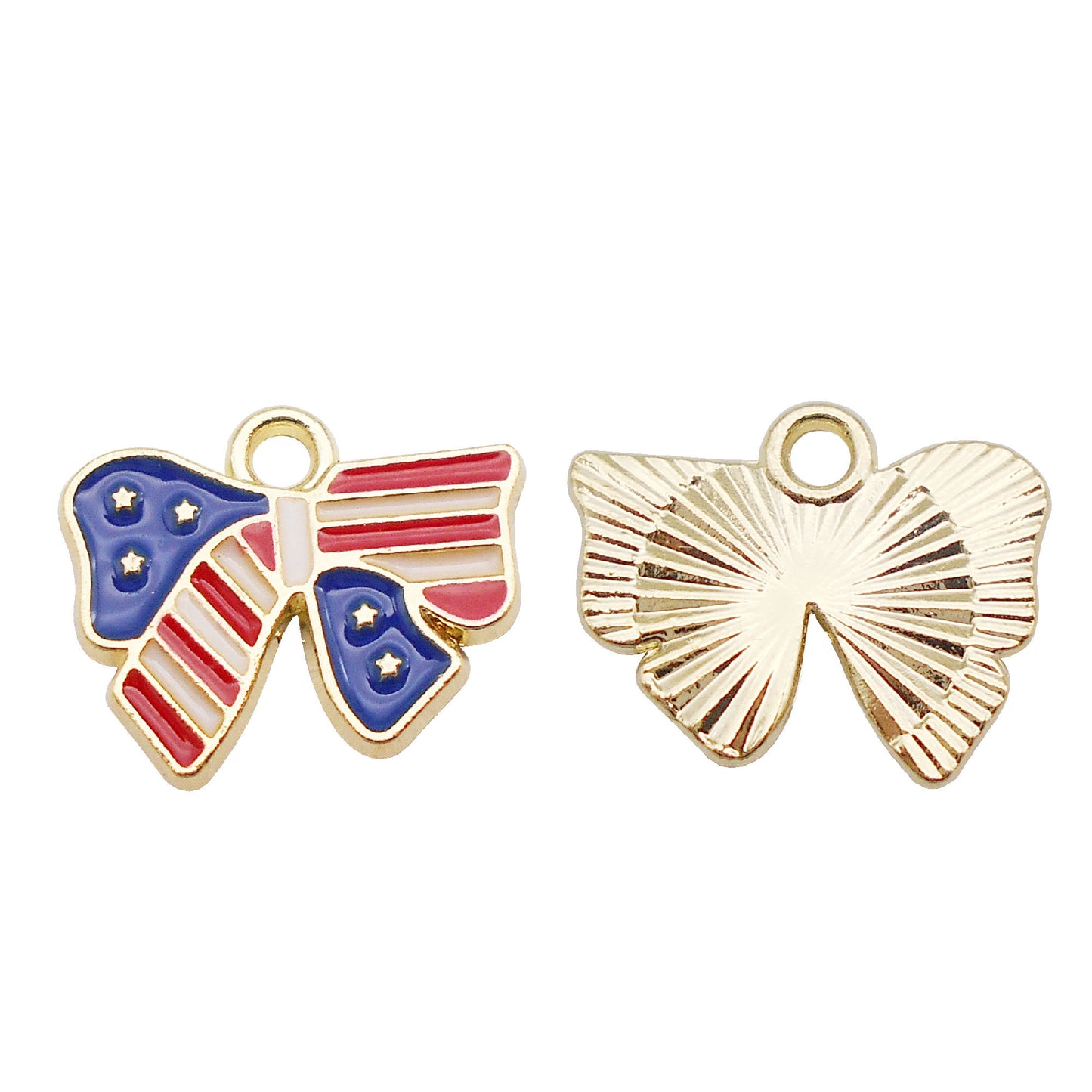 6Pcs American Flag Pattern Charm Gold Bezel Star Hat Design Alloy Pendant for Jewelry Necklace Earrings Making DIY Crafts Decor