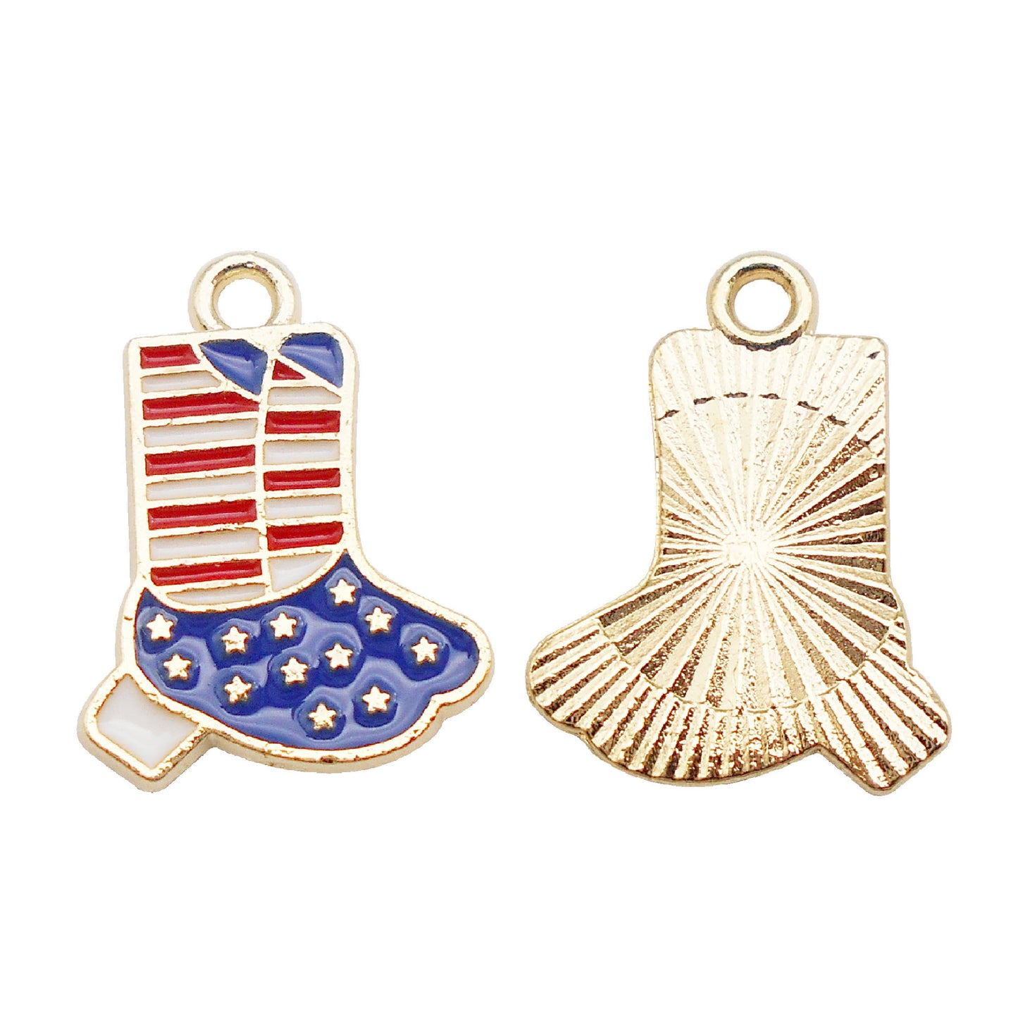 6Pcs American Flag Pattern Charm Gold Bezel Star Hat Design Alloy Pendant for Jewelry Necklace Earrings Making DIY Crafts Decor