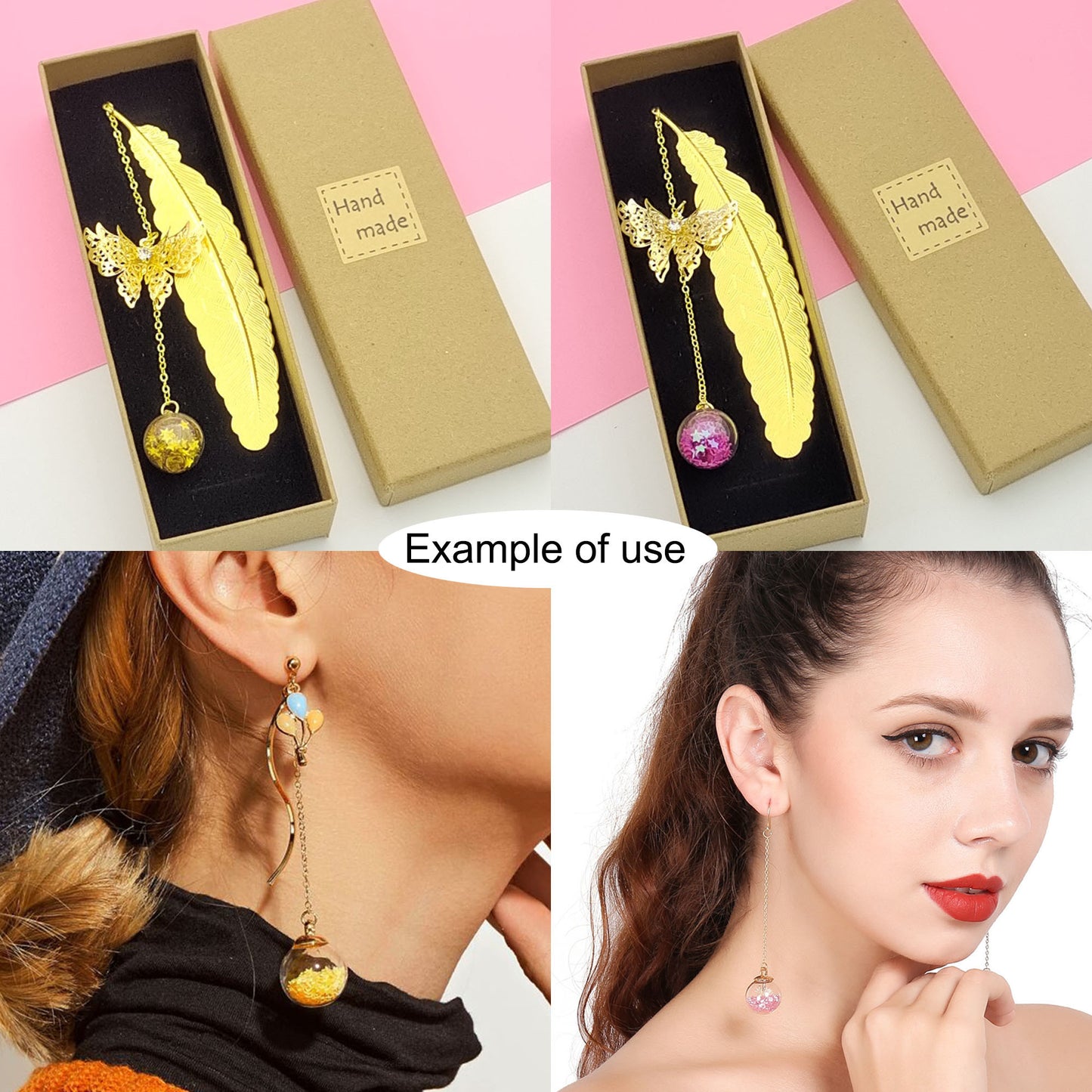 10Pcs Transparent Crystal Glass Ball Charm with Glitter Star for Necklace Bracelet Pendant Making DIY Crafts Supplies Phone Chain Decor 22x16mm