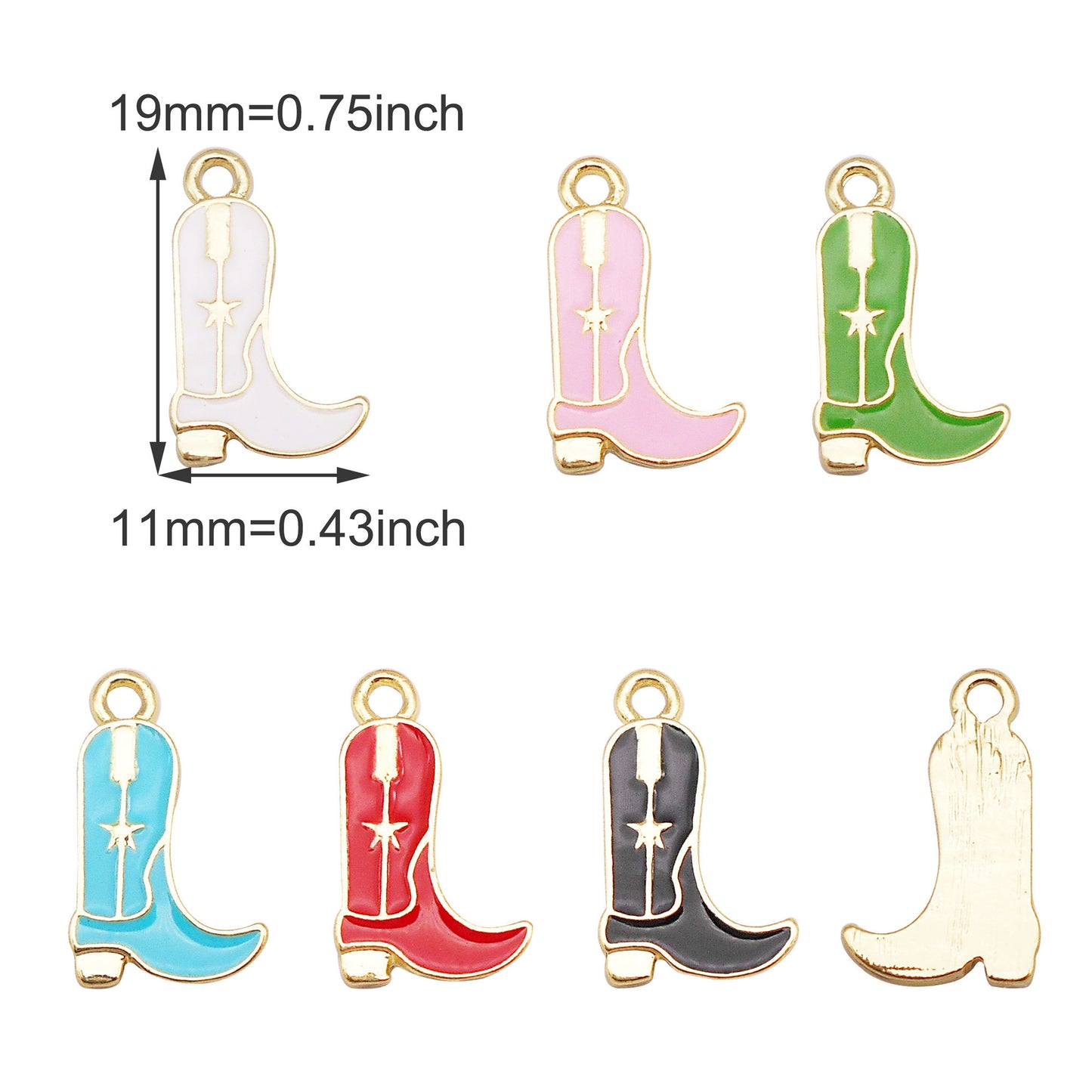 6Pcs Cowboy Boot Charm 19x11mm Enamel Alloy Pendant for Jewelry Earrings Making DIY Keychain Phone Chain Craft Decor