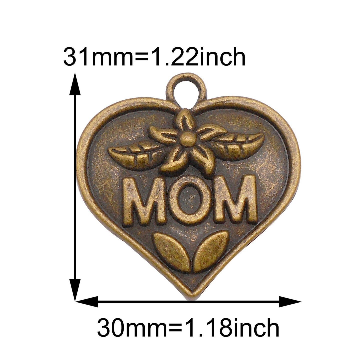 8Pcs Metal Heart Charm with Mom Letter Decor, Mother's Day Pendant for Jewelry Necklace Earrings Making DIY Crafts Supplies Keychain Dangle Decor