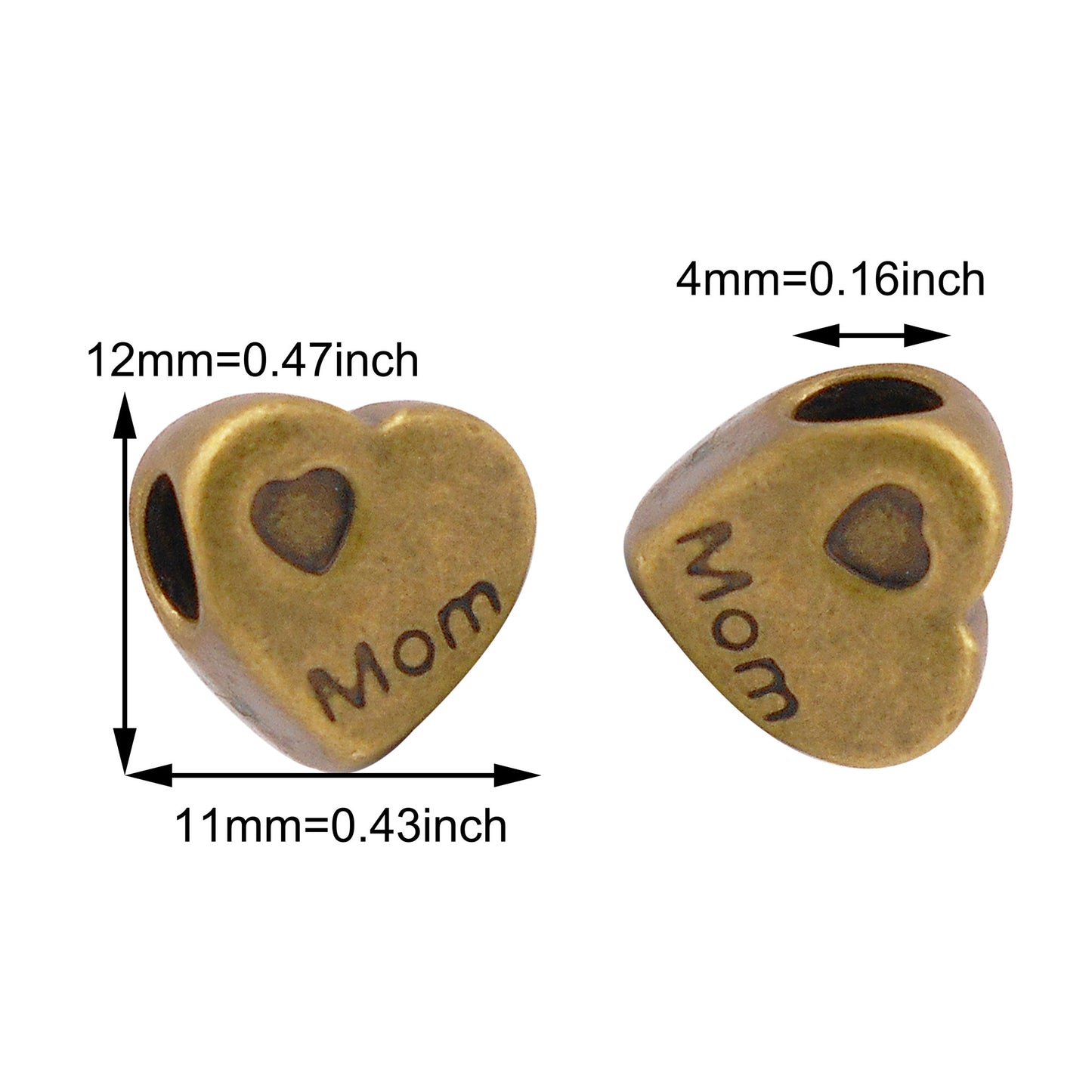 8Pcs Metal Heart Charm with Mom Letter Decor, Mother's Day Pendant for Jewelry Necklace Earrings Making DIY Crafts Supplies Keychain Dangle Decor