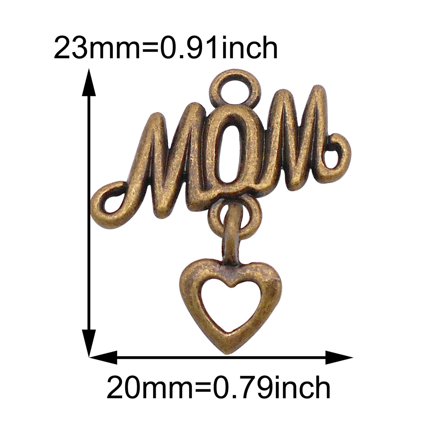8Pcs Metal Heart Charm with Mom Letter Decor, Mother's Day Pendant for Jewelry Necklace Earrings Making DIY Crafts Supplies Keychain Dangle Decor