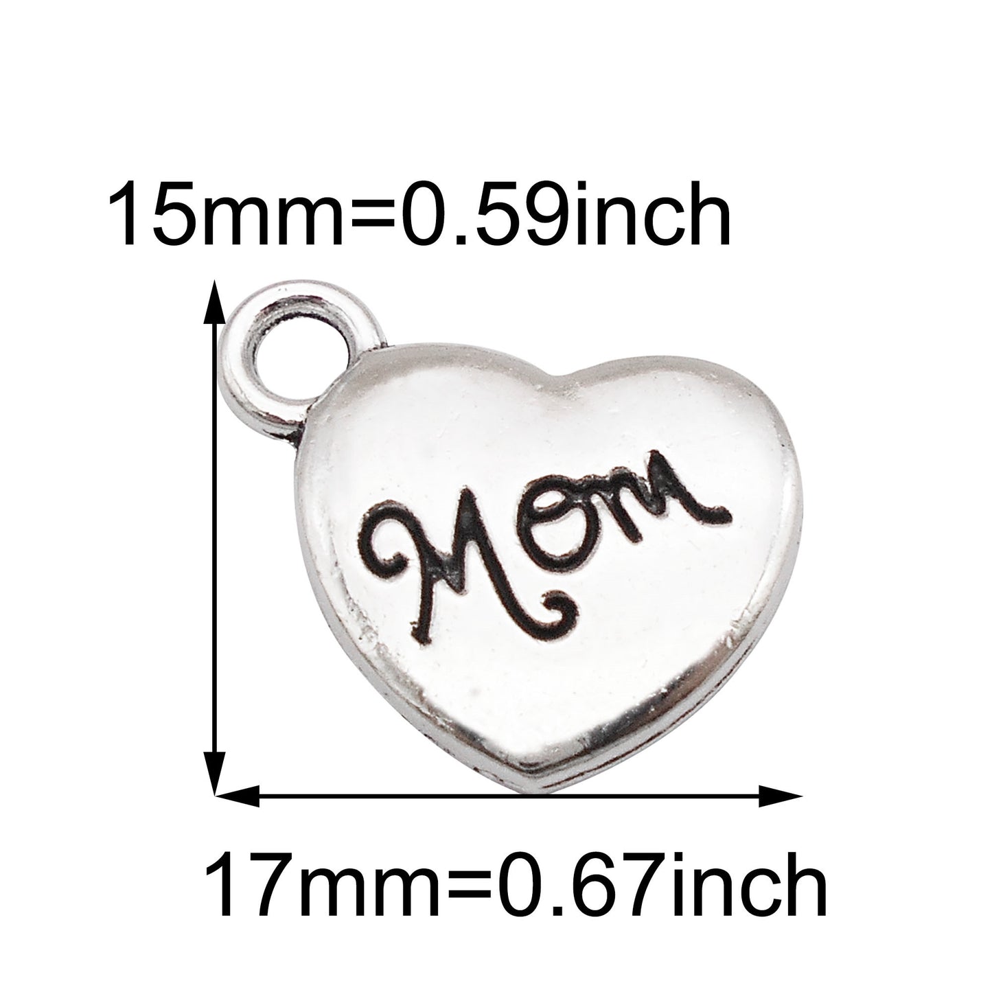8Pcs Metal Heart Charm with Mom Letter Decor, Mother's Day Pendant for Jewelry Necklace Earrings Making DIY Crafts Supplies Keychain Dangle Decor