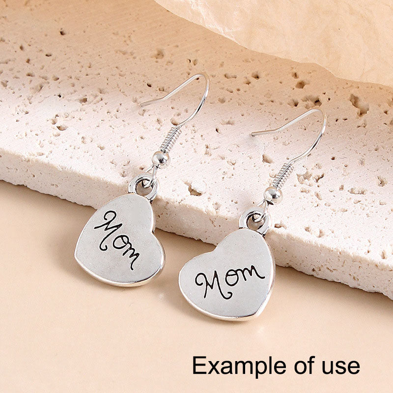 8Pcs Metal Heart Charm with Mom Letter Decor, Mother's Day Pendant for Jewelry Necklace Earrings Making DIY Crafts Supplies Keychain Dangle Decor