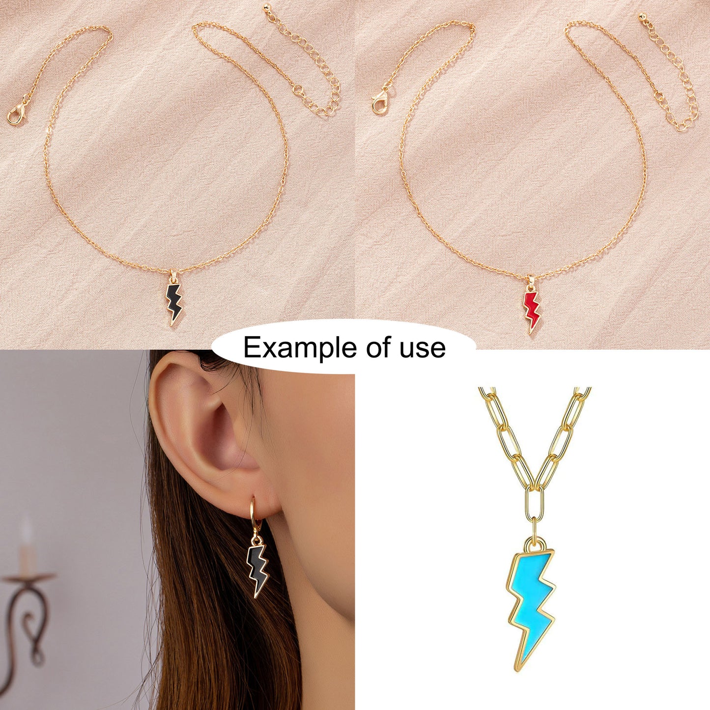 12Pcs Gold Edge Lightning Bolt Charm Enamel Alloy Flash Thunder Pendant Geometric Design for Jewelry Necklace Bracelet Earrings Making DIY Crafts Decor 19x7mm